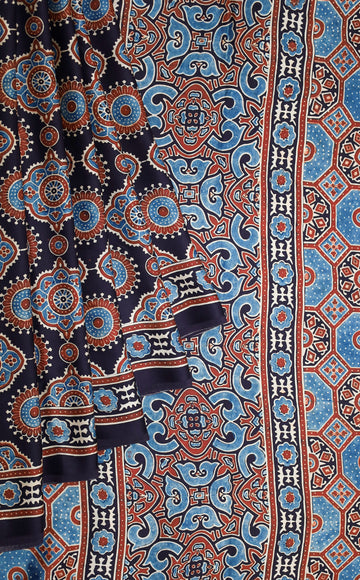 Ajrakh block printed Modal Silk Saree # 8