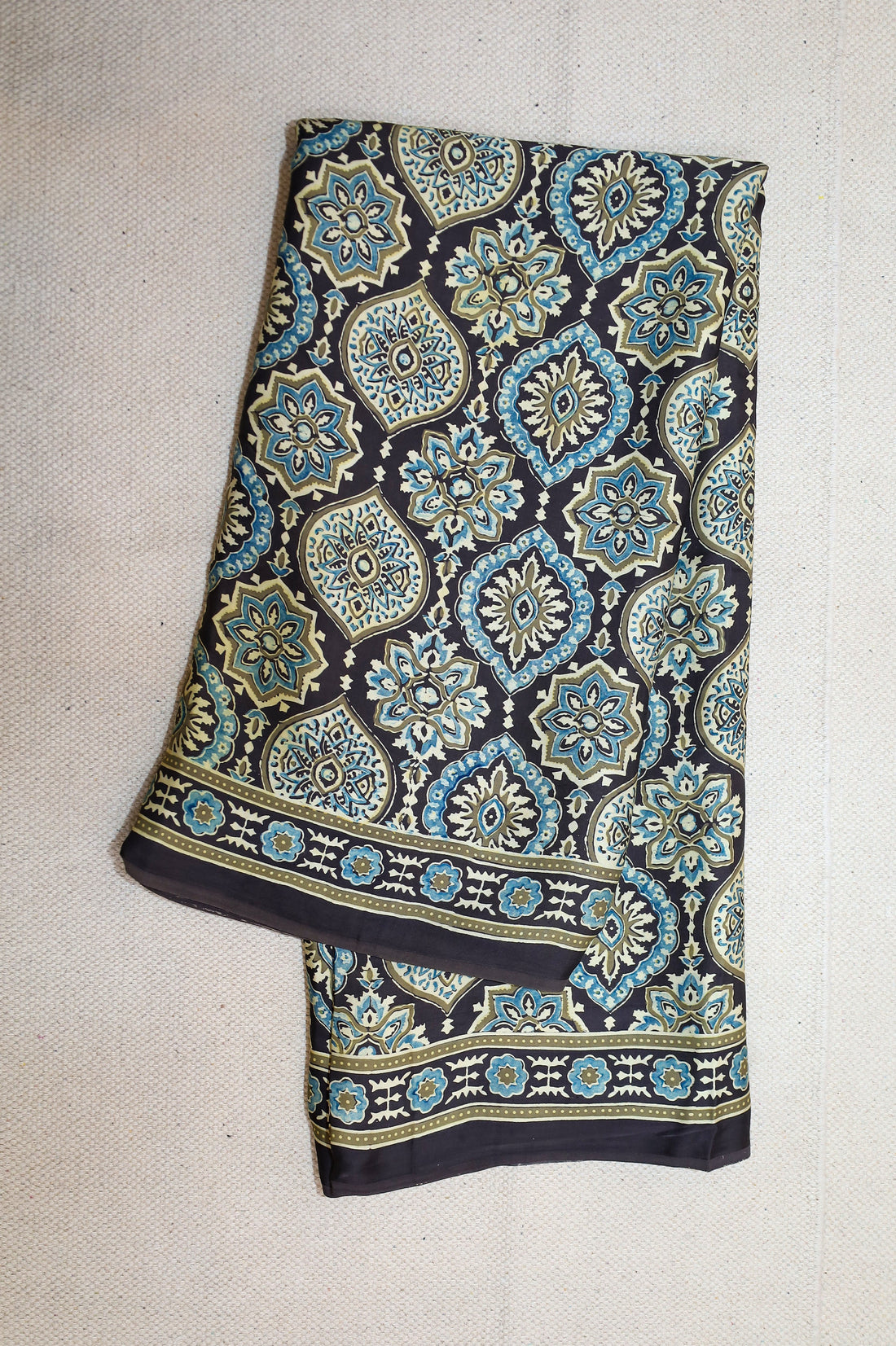 Ajrakh block printed Modal Silk Saree