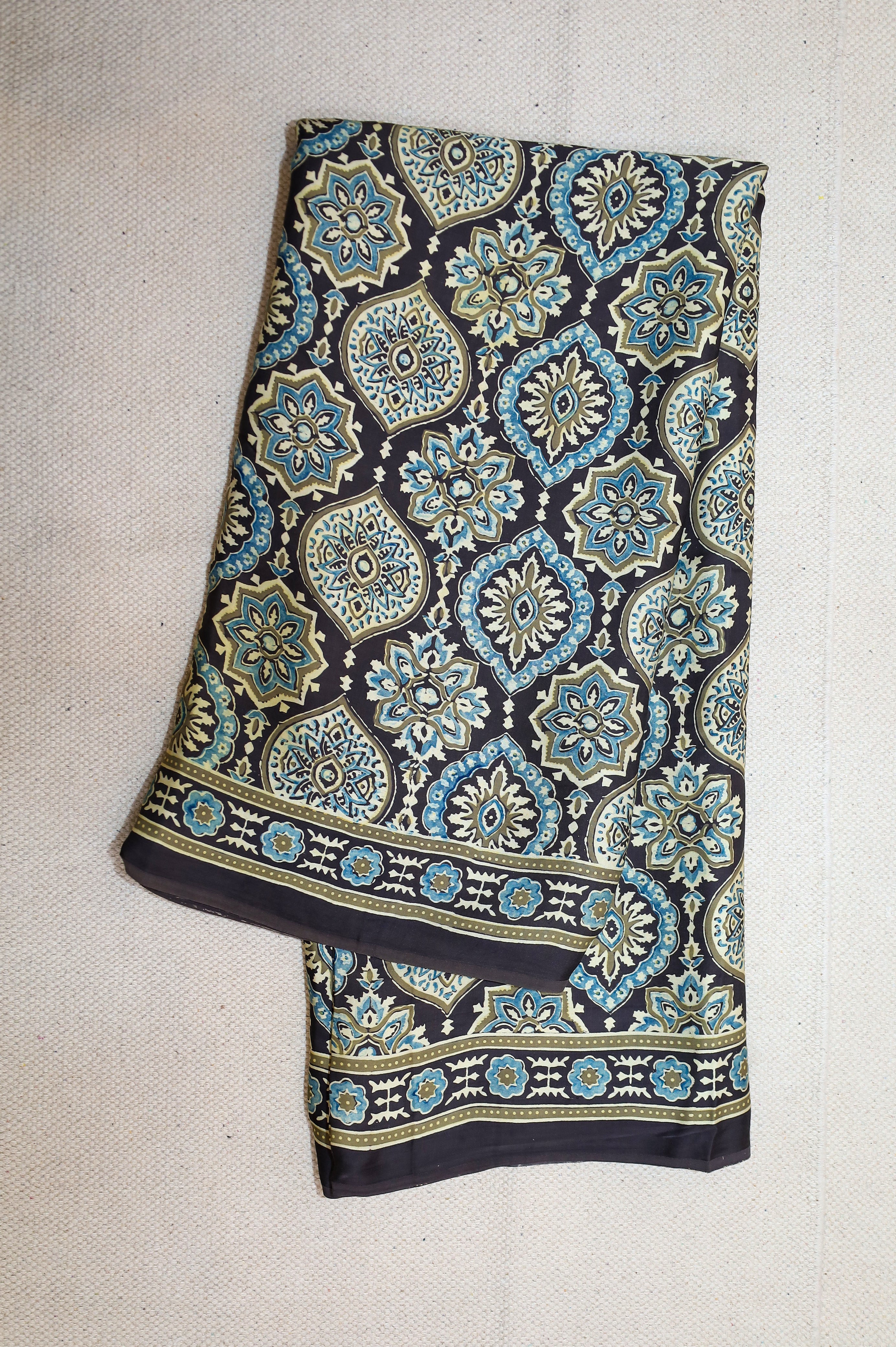 Ajrakh block printed Modal Silk Saree