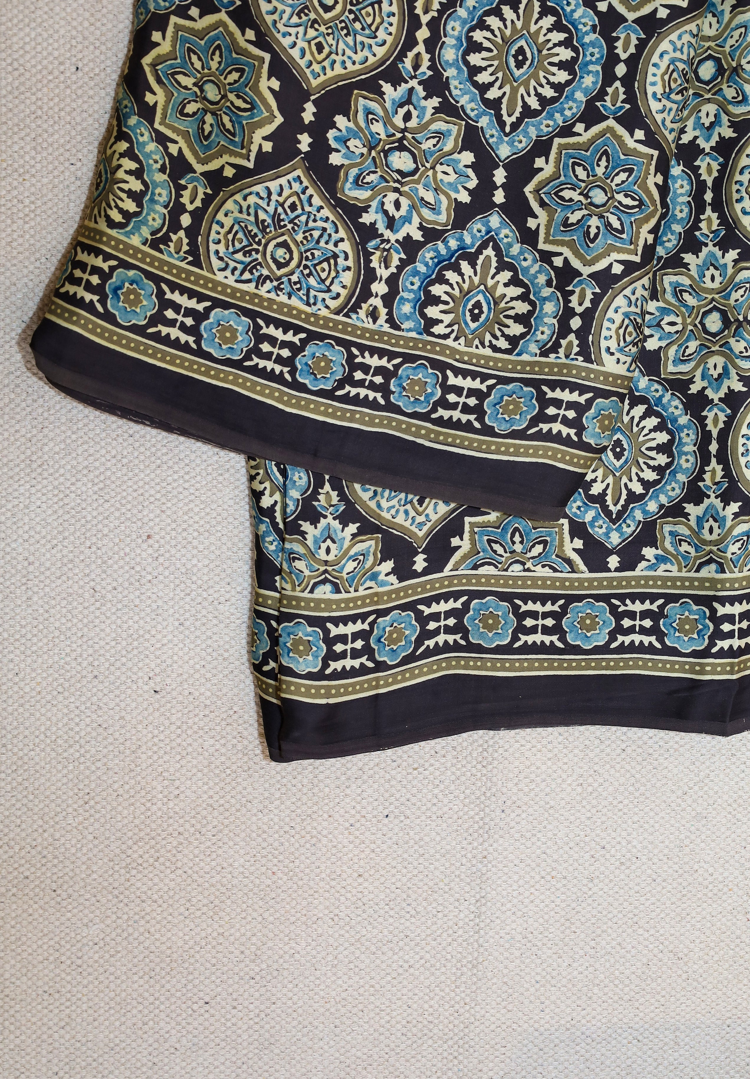 Ajrakh block printed Modal Silk Saree