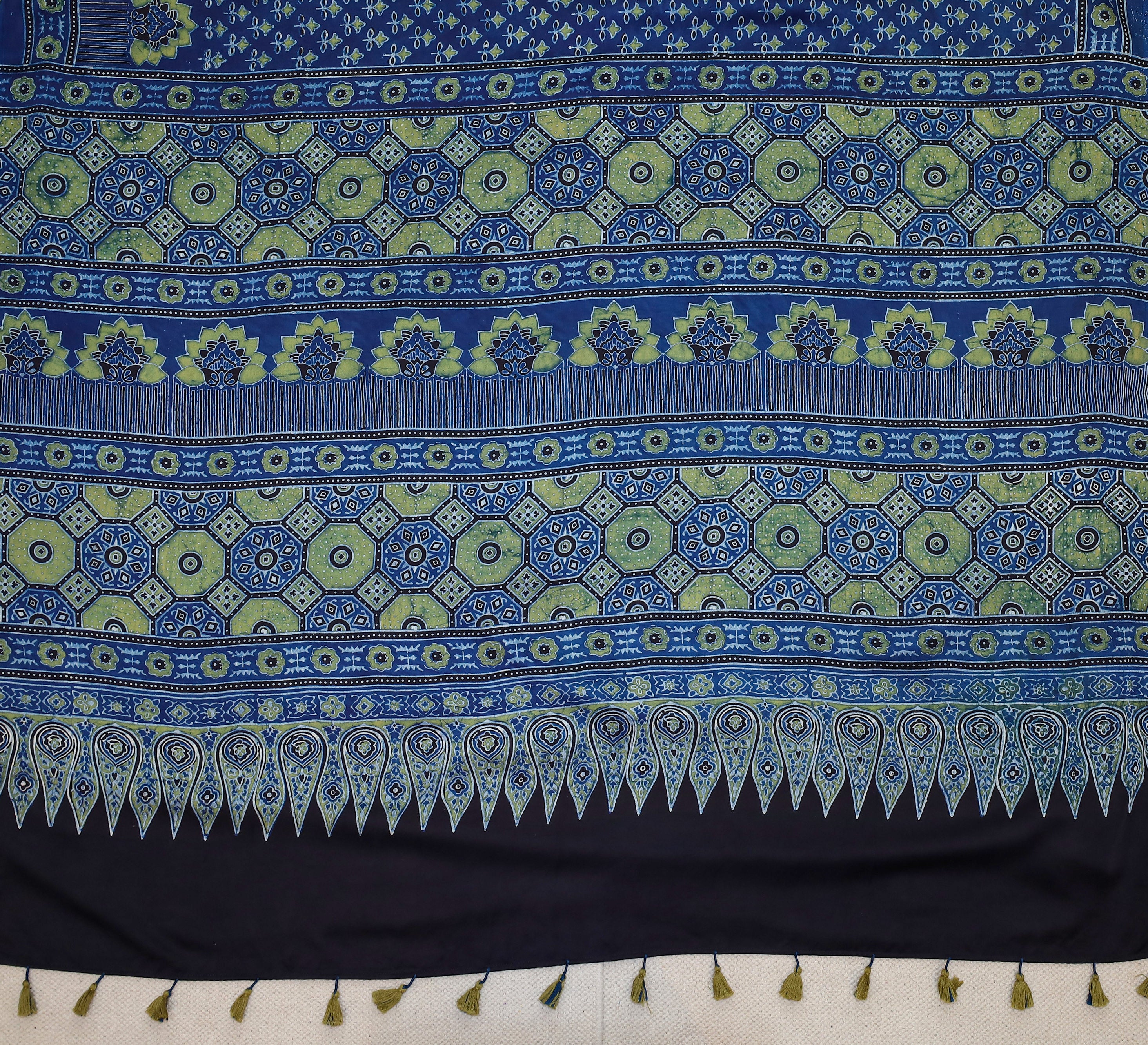 Ajrakh block printed Modal Silk Saree # 7