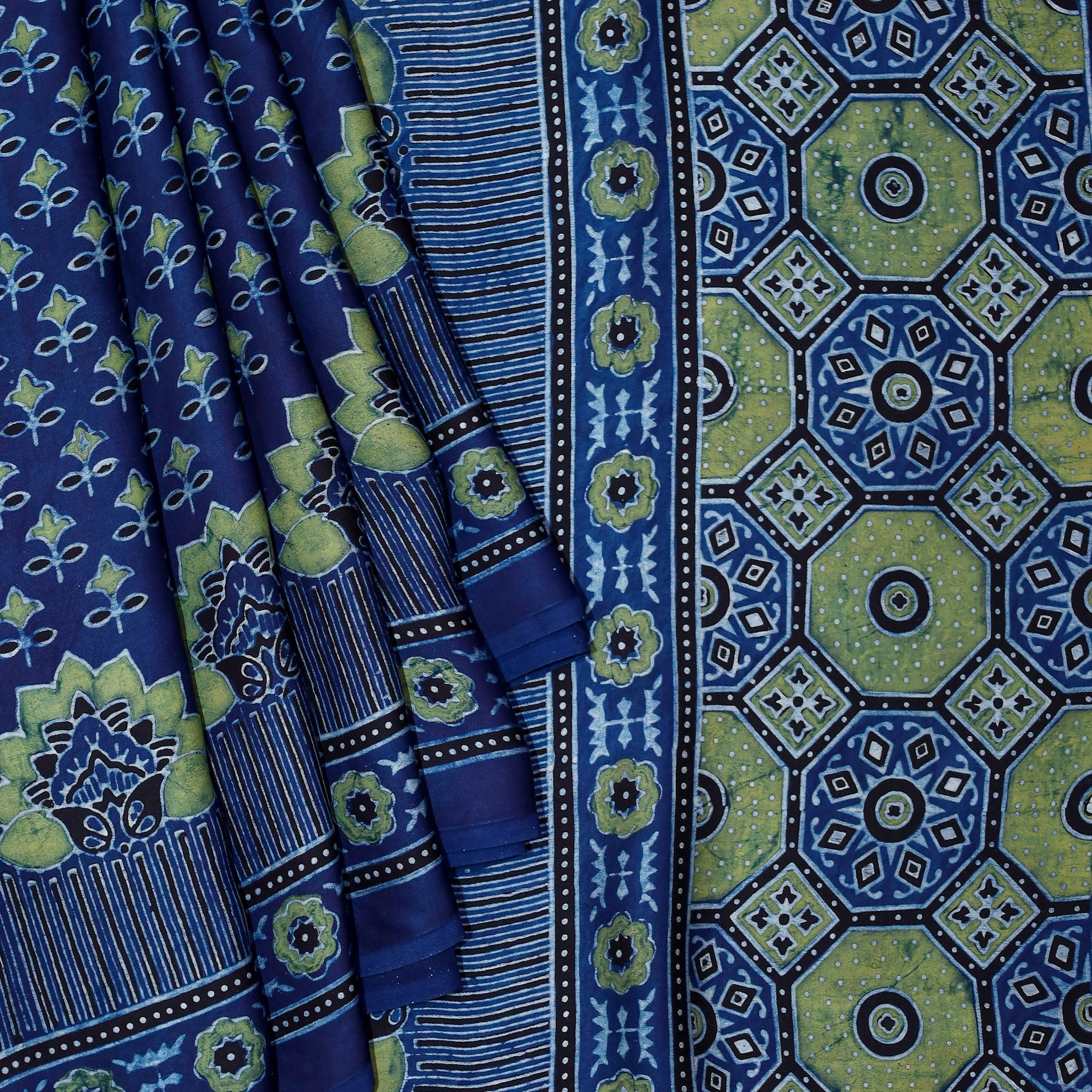 Ajrakh block printed Modal Silk Saree # 7