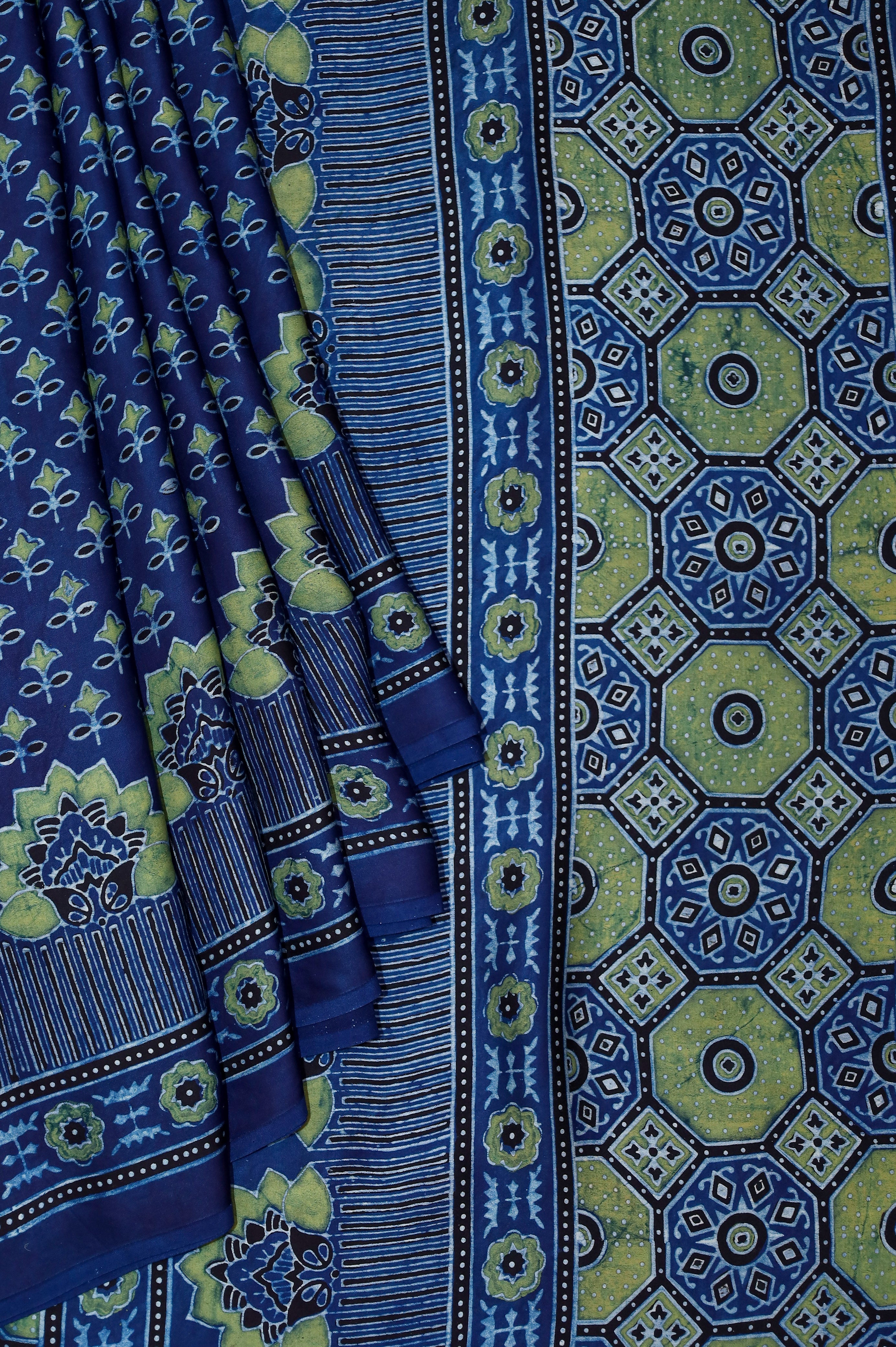 Ajrakh block printed Modal Silk Saree # 7