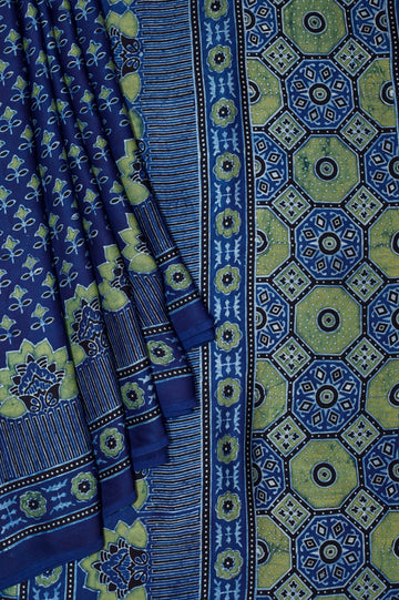 Ajrakh block printed Modal Silk Saree # 7