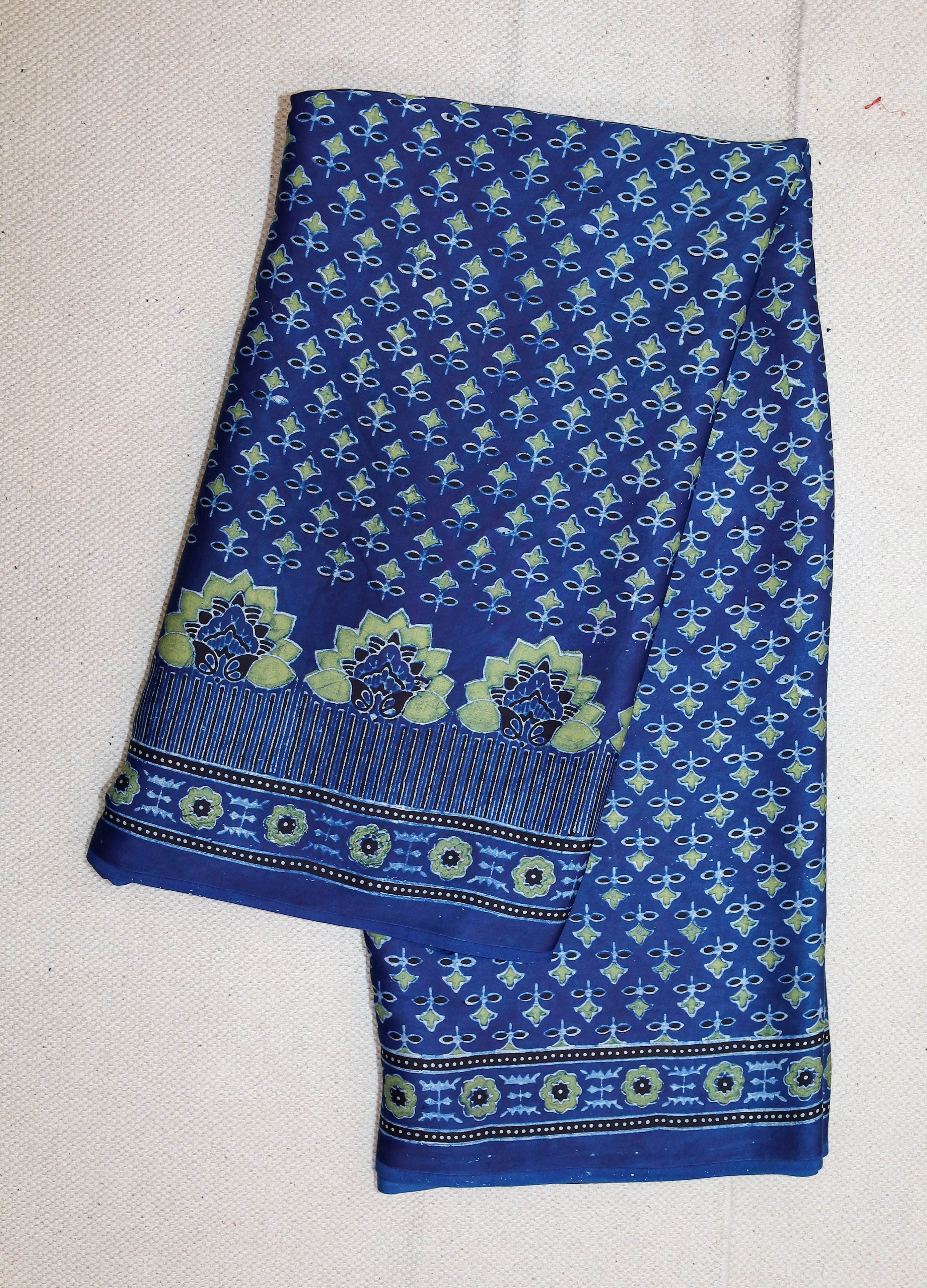 Ajrakh block printed Modal Silk Saree # 7