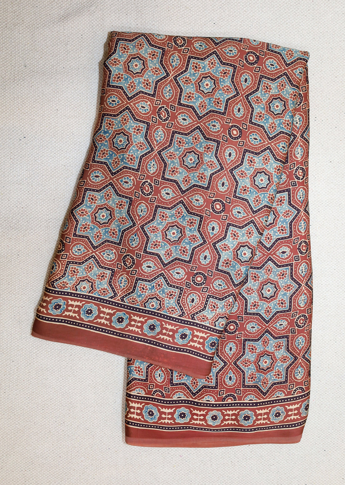 Ajrakh block printed Modal Silk Saree #23