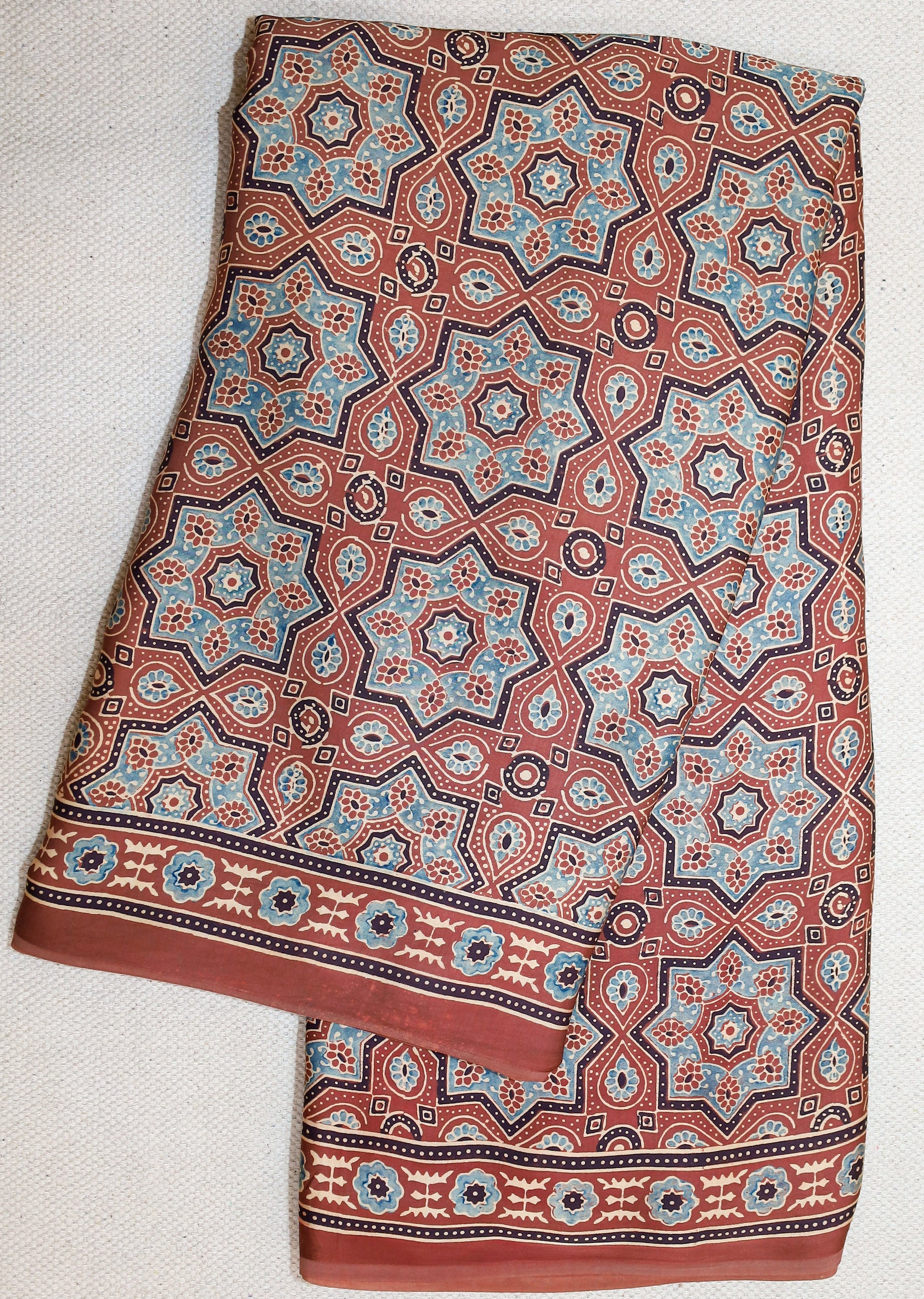 Ajrakh block printed Modal Silk Saree #23