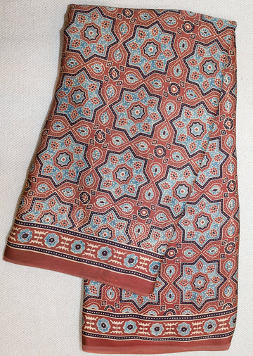 Ajrakh block printed Modal Silk Saree #23