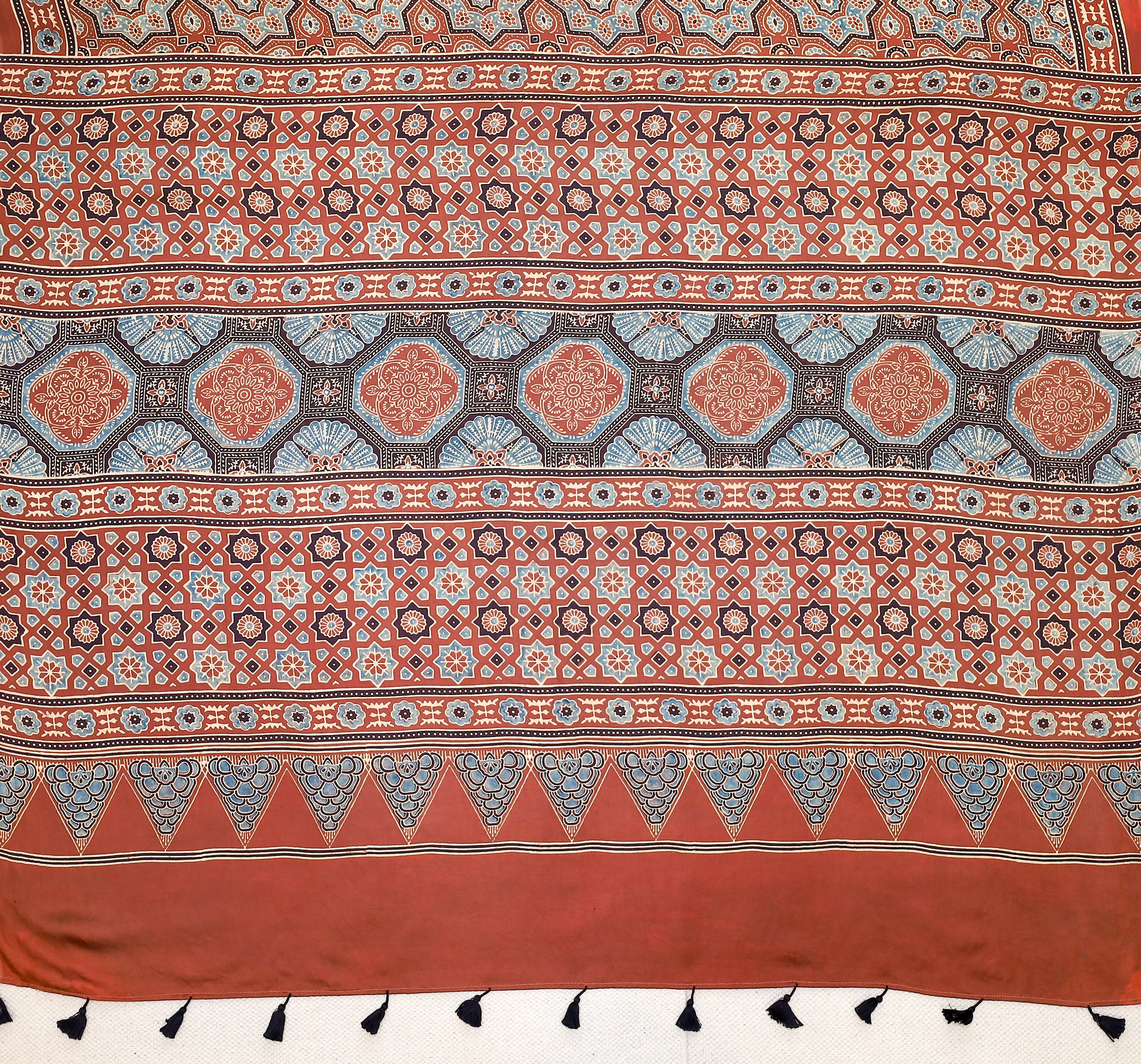 Ajrakh block printed Modal Silk Saree #23