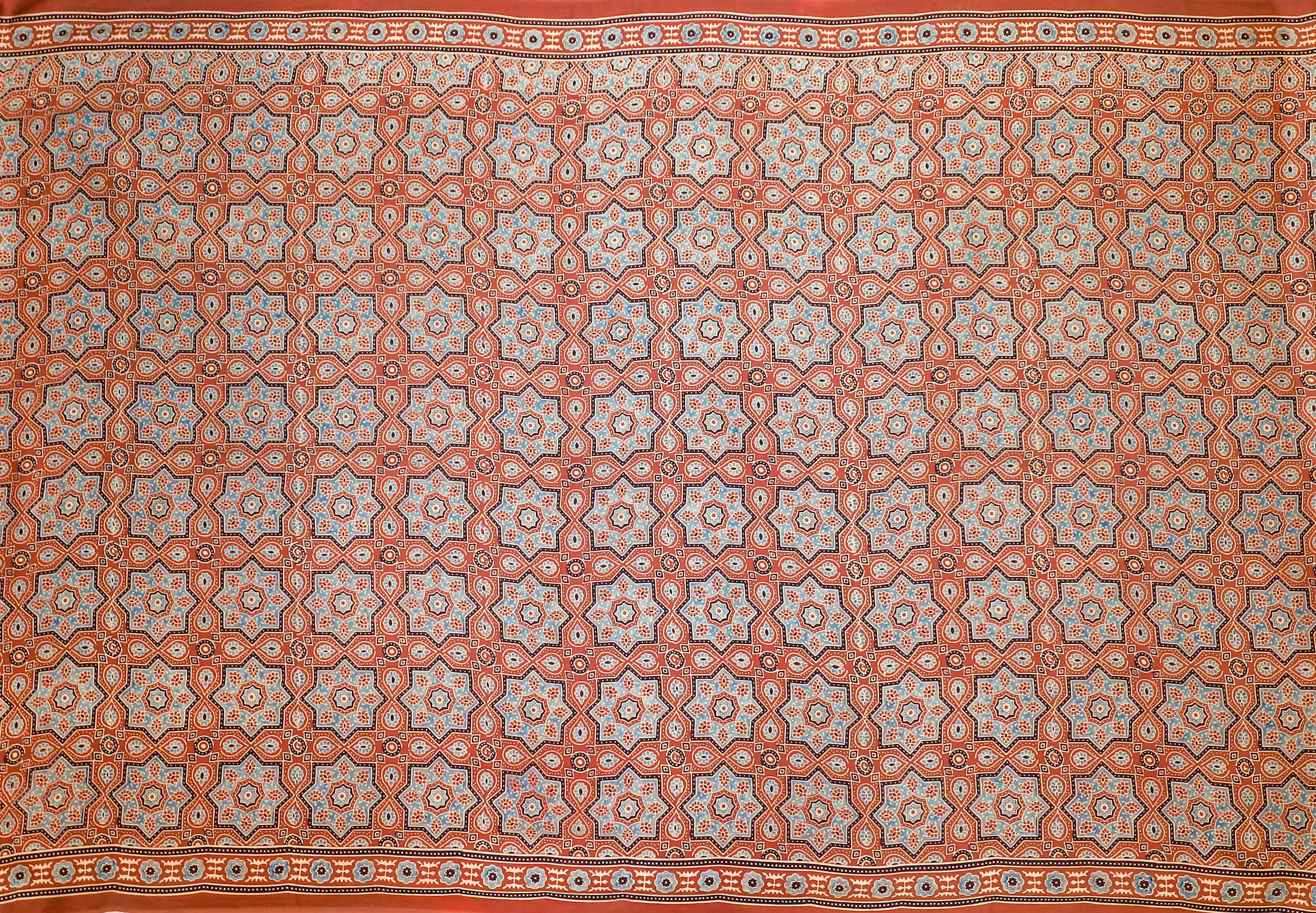 Ajrakh block printed Modal Silk Saree #23