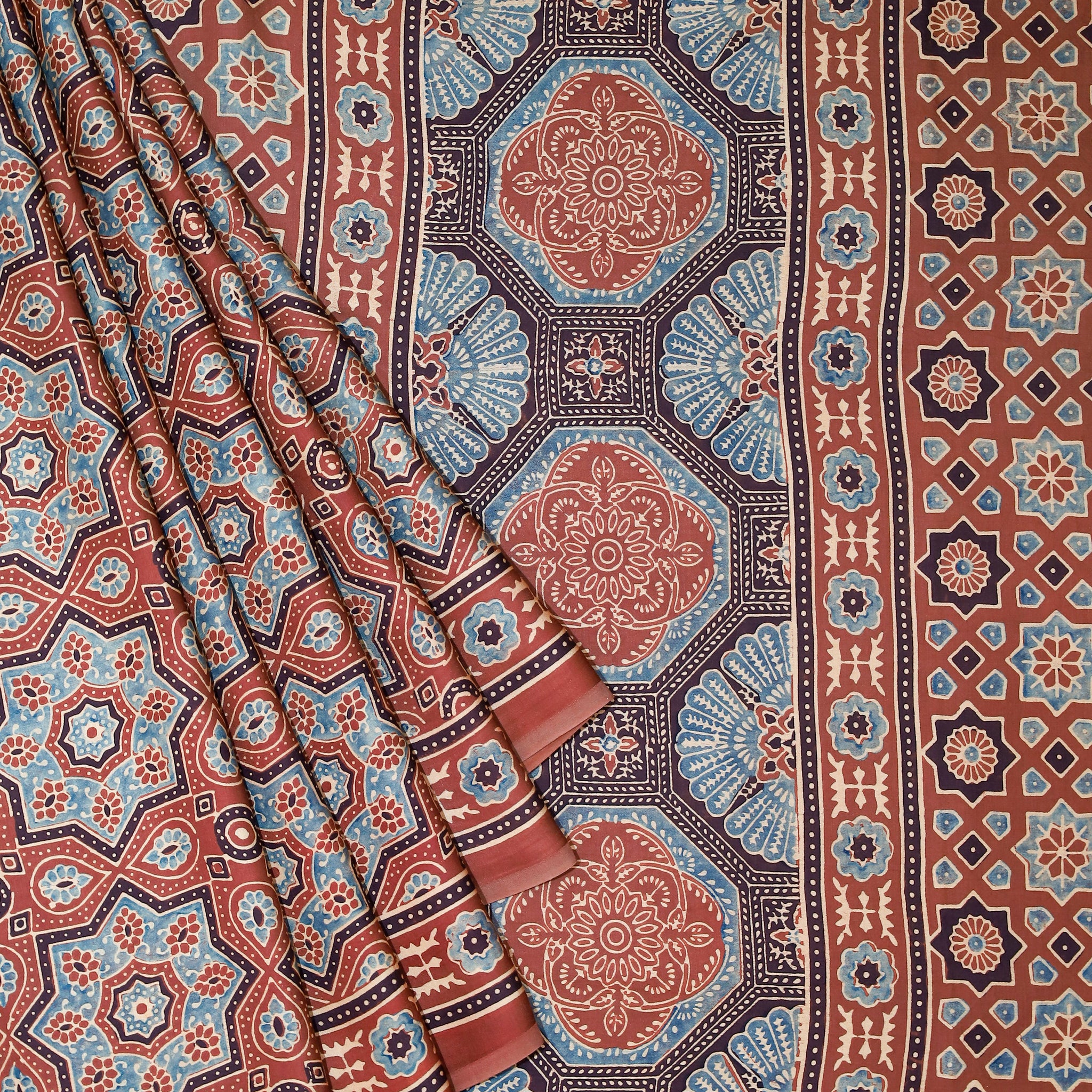 Ajrakh block printed Modal Silk Saree #23