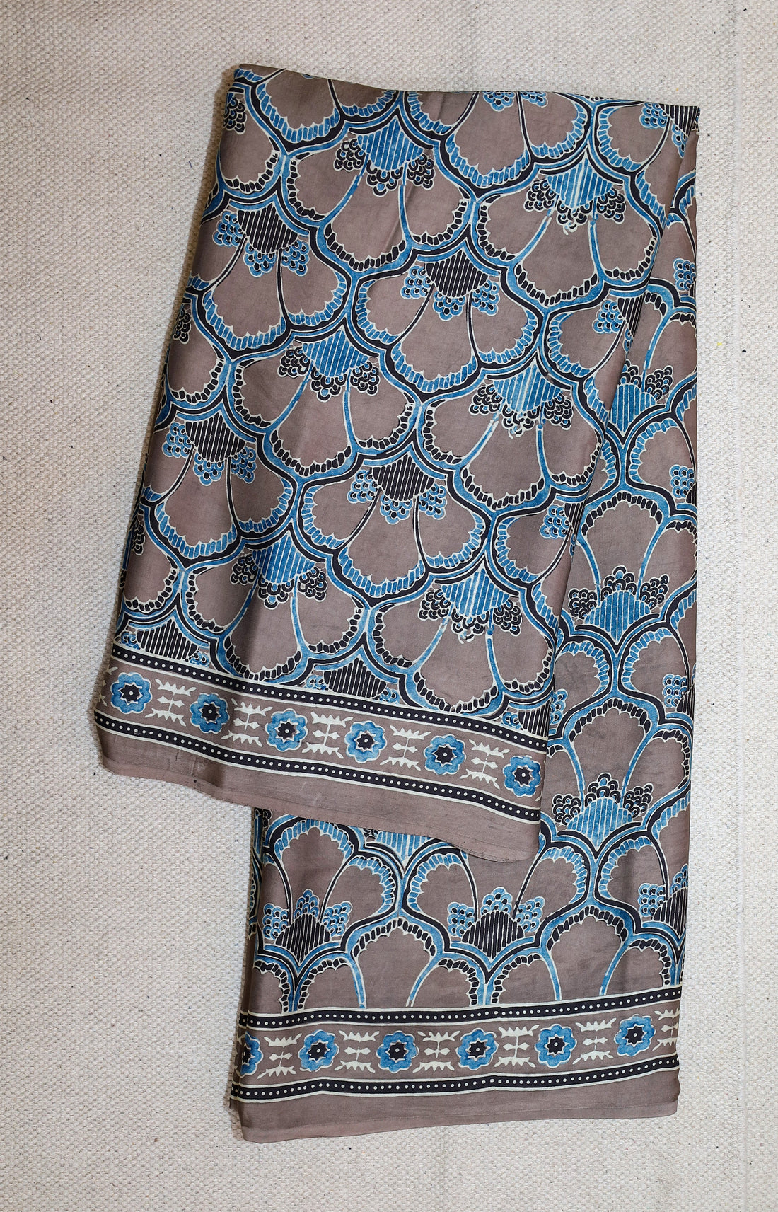 Ajrakh block printed Modal Silk Saree # 6