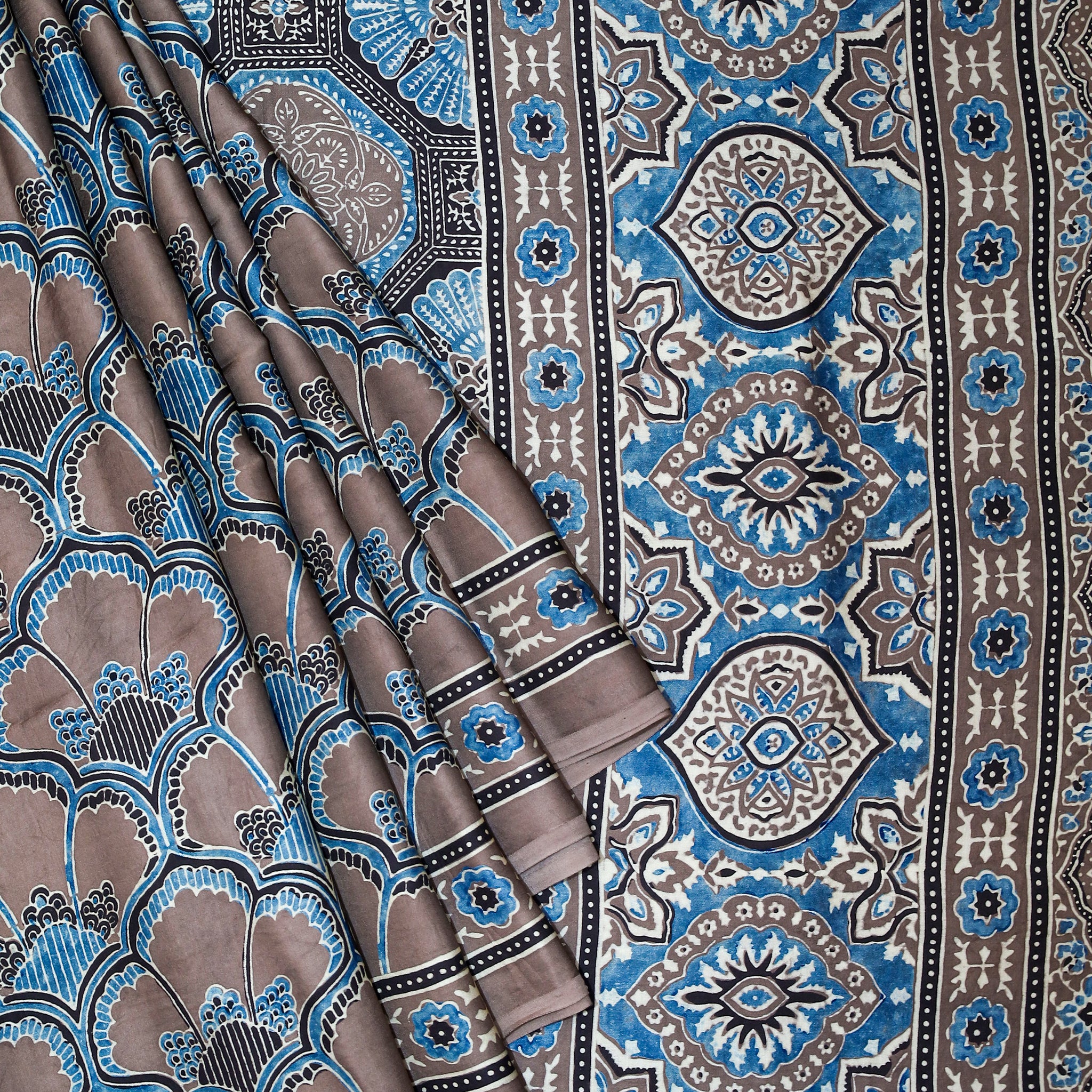 Ajrakh block printed Modal Silk Saree # 6