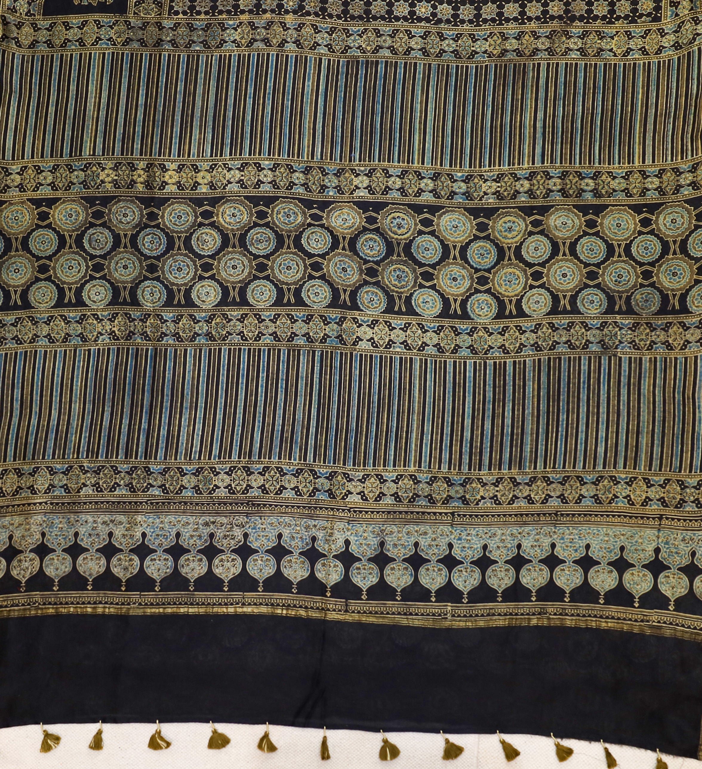 Ajrakh block printed Modal Silk Saree # 11