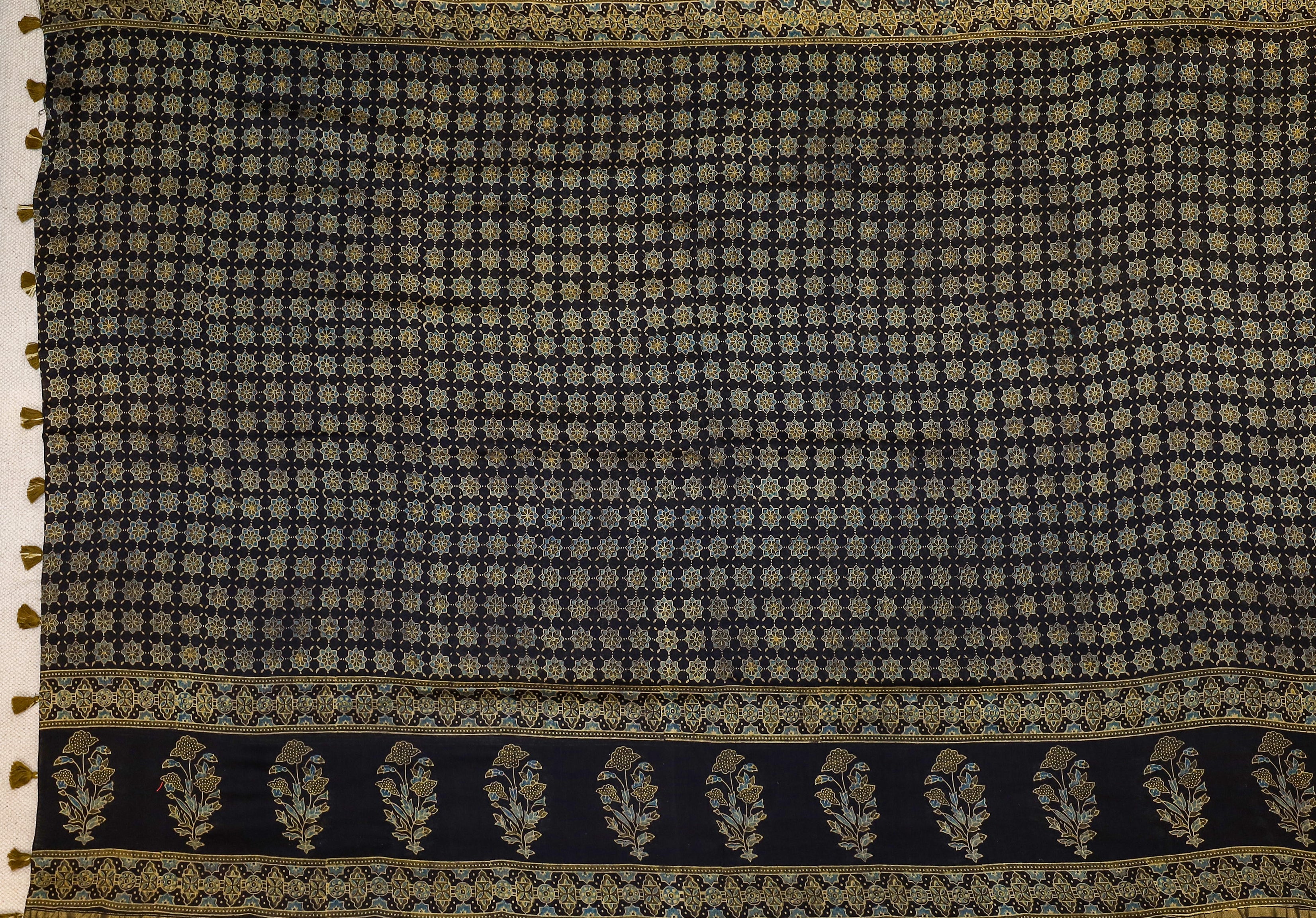 Ajrakh block printed Modal Silk Saree # 11