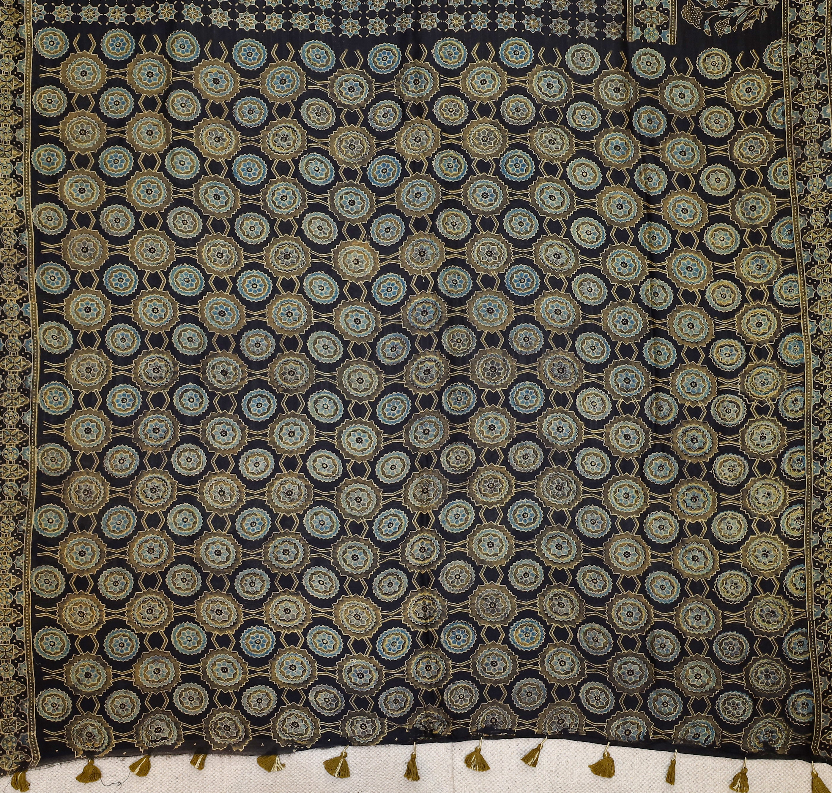 Ajrakh block printed Modal Silk Saree # 11