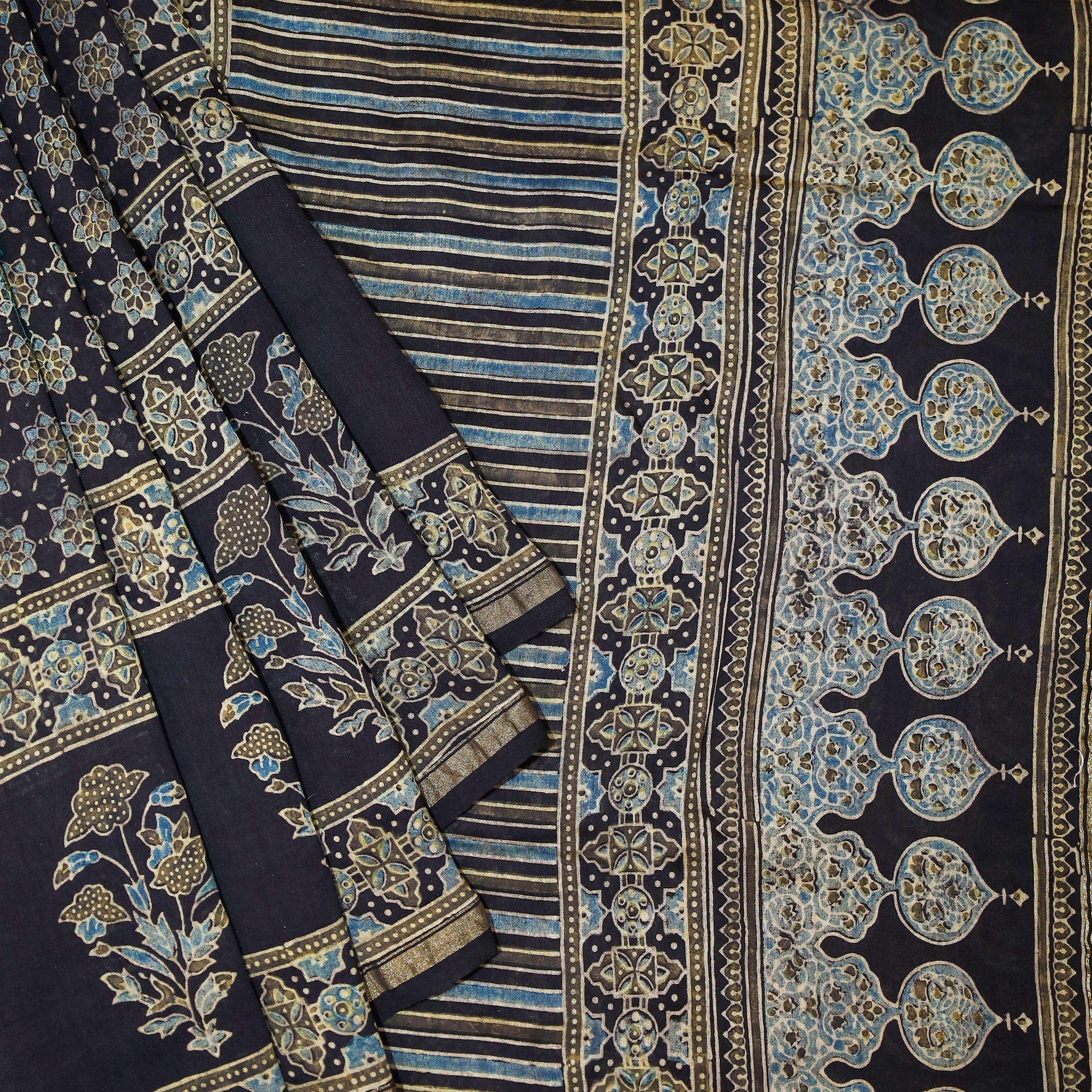 Ajrakh block printed Modal Silk Saree # 11