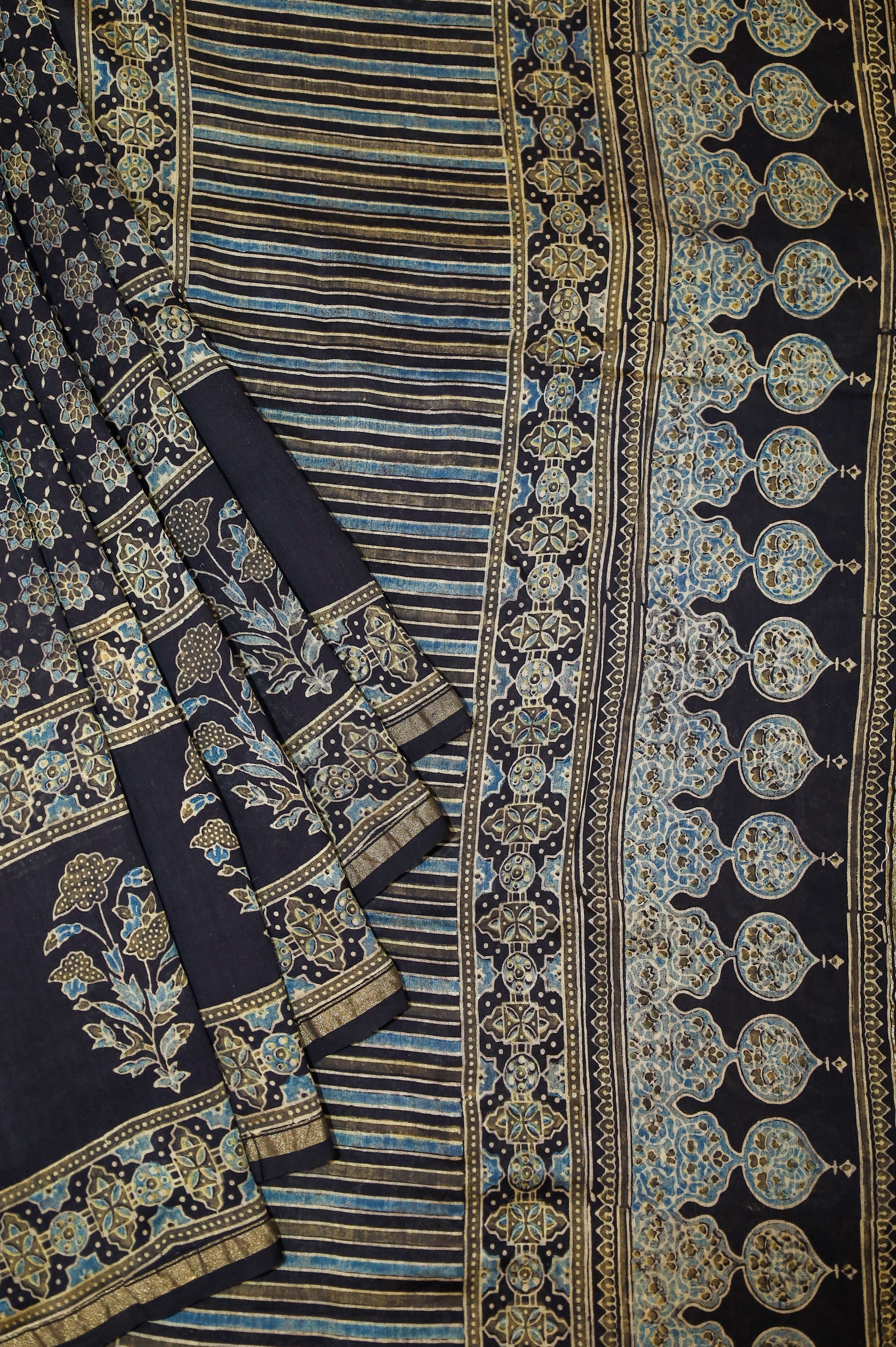Ajrakh block printed Modal Silk Saree # 11