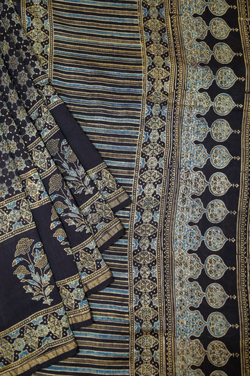 Ajrakh block printed Modal Silk Saree # 11