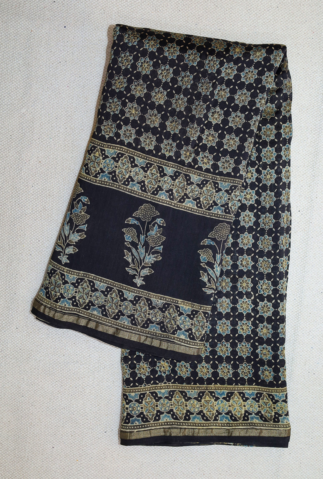 Ajrakh block printed Modal Silk Saree # 11