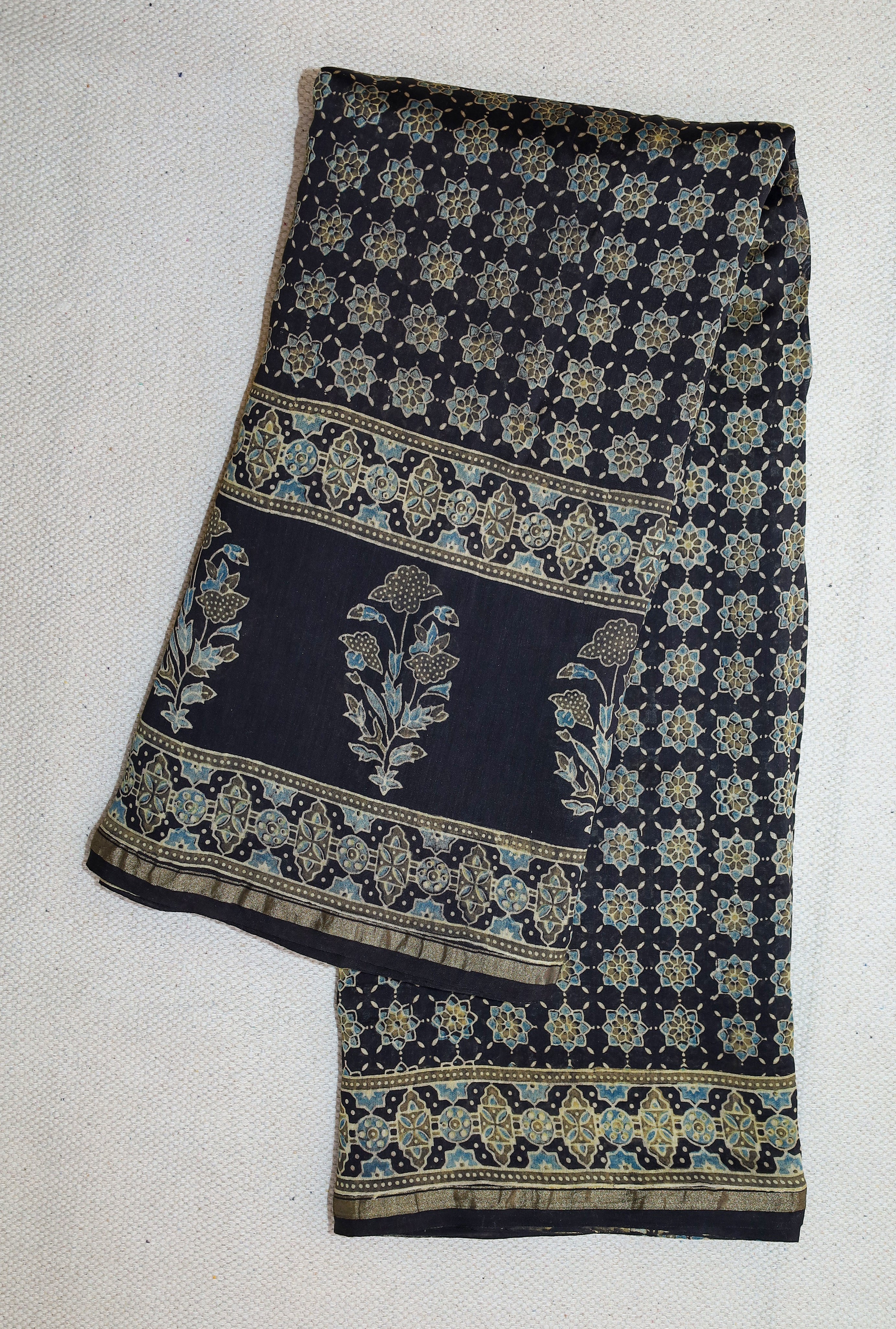 Ajrakh block printed Modal Silk Saree # 11