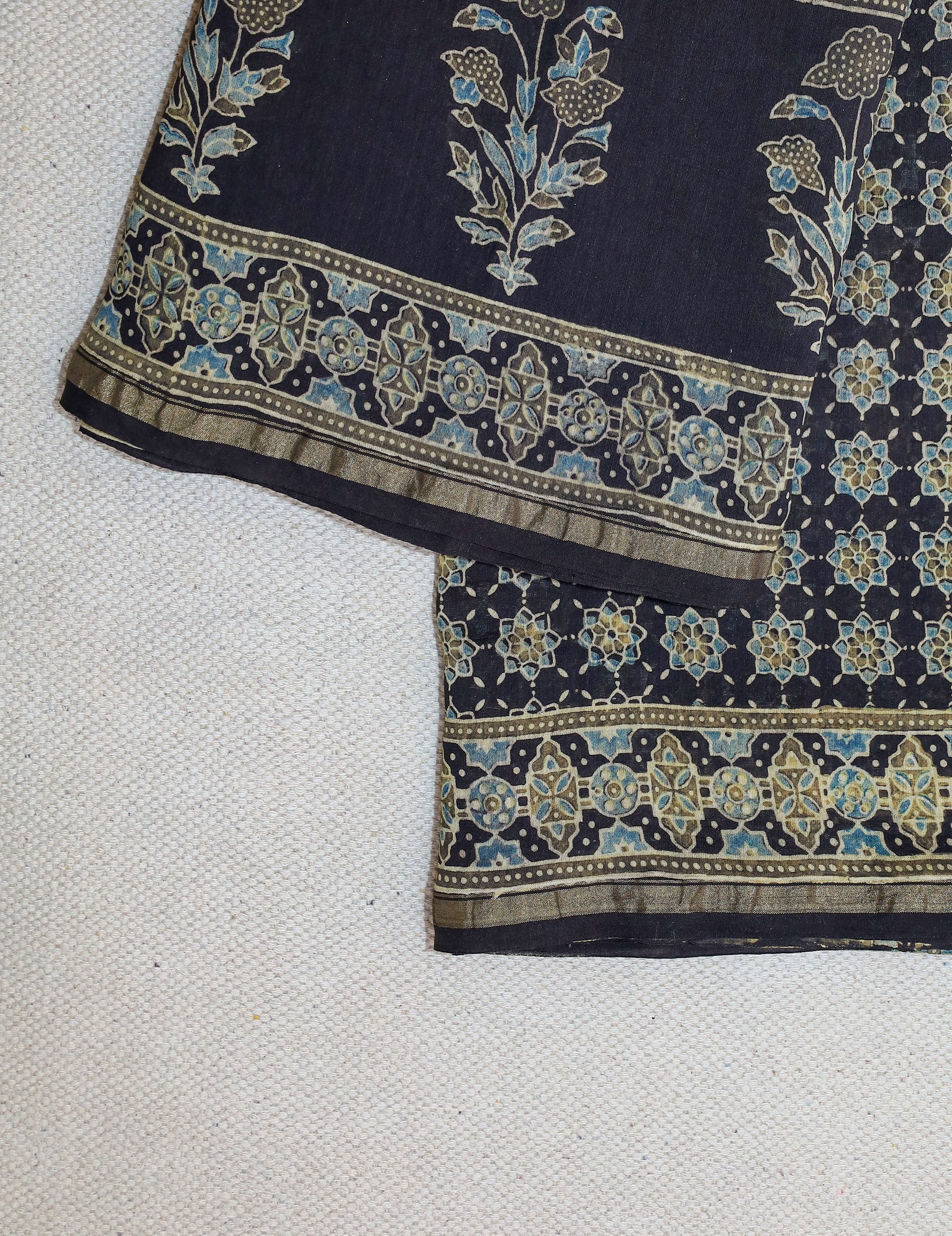 Ajrakh block printed Modal Silk Saree # 11