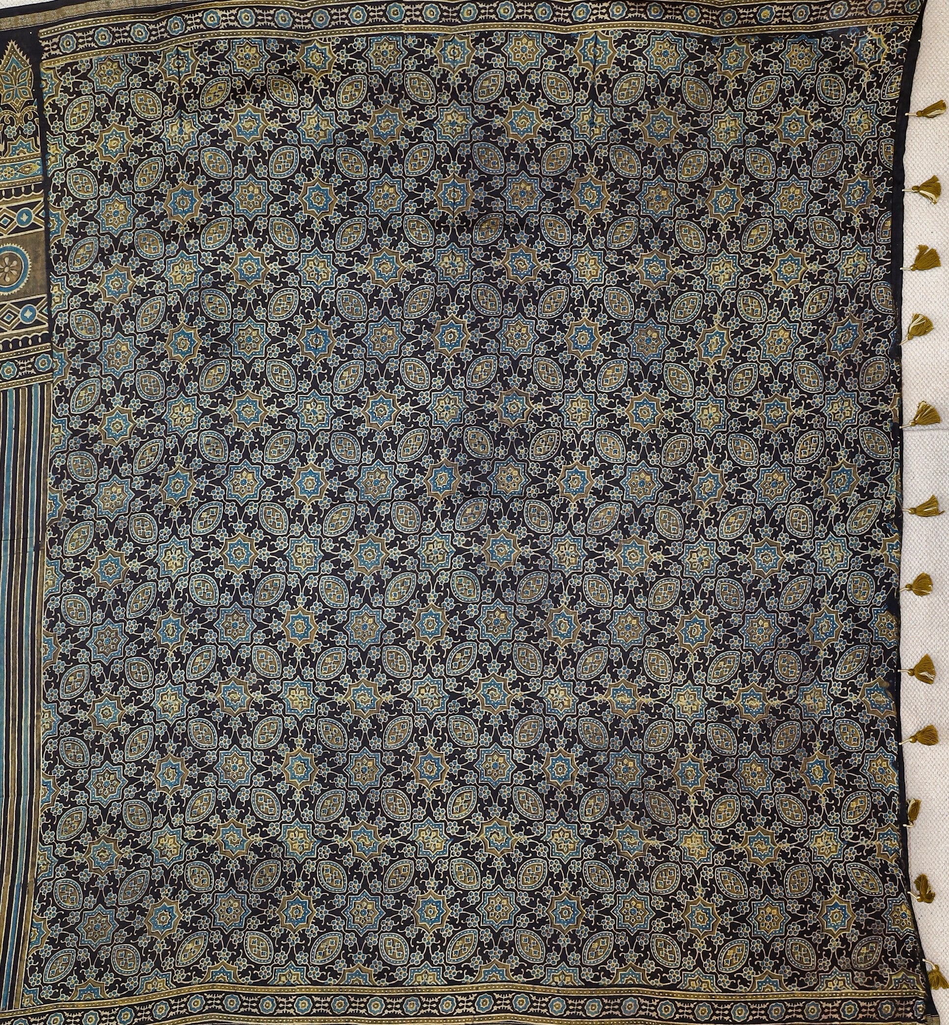Ajrakh block printed Chanderi Silk Cotton Saree