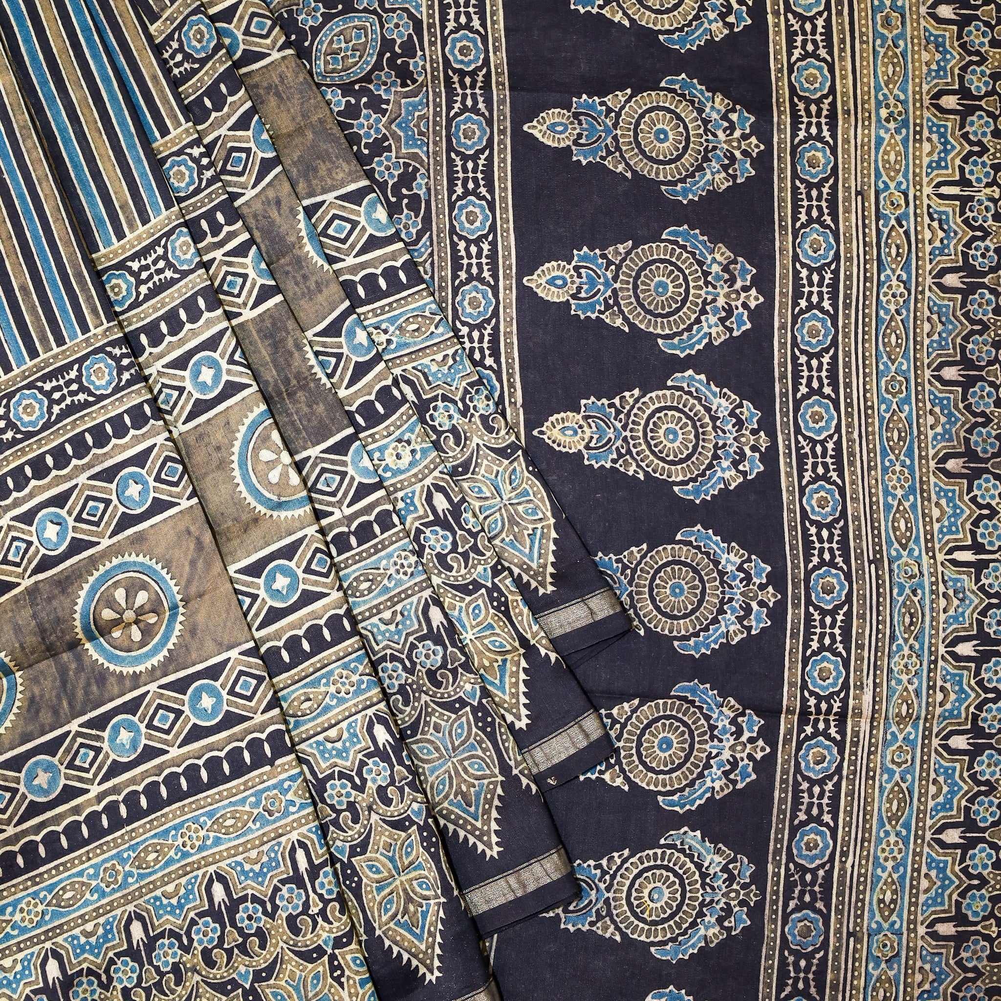 Ajrakh block printed Chanderi Silk Cotton Saree