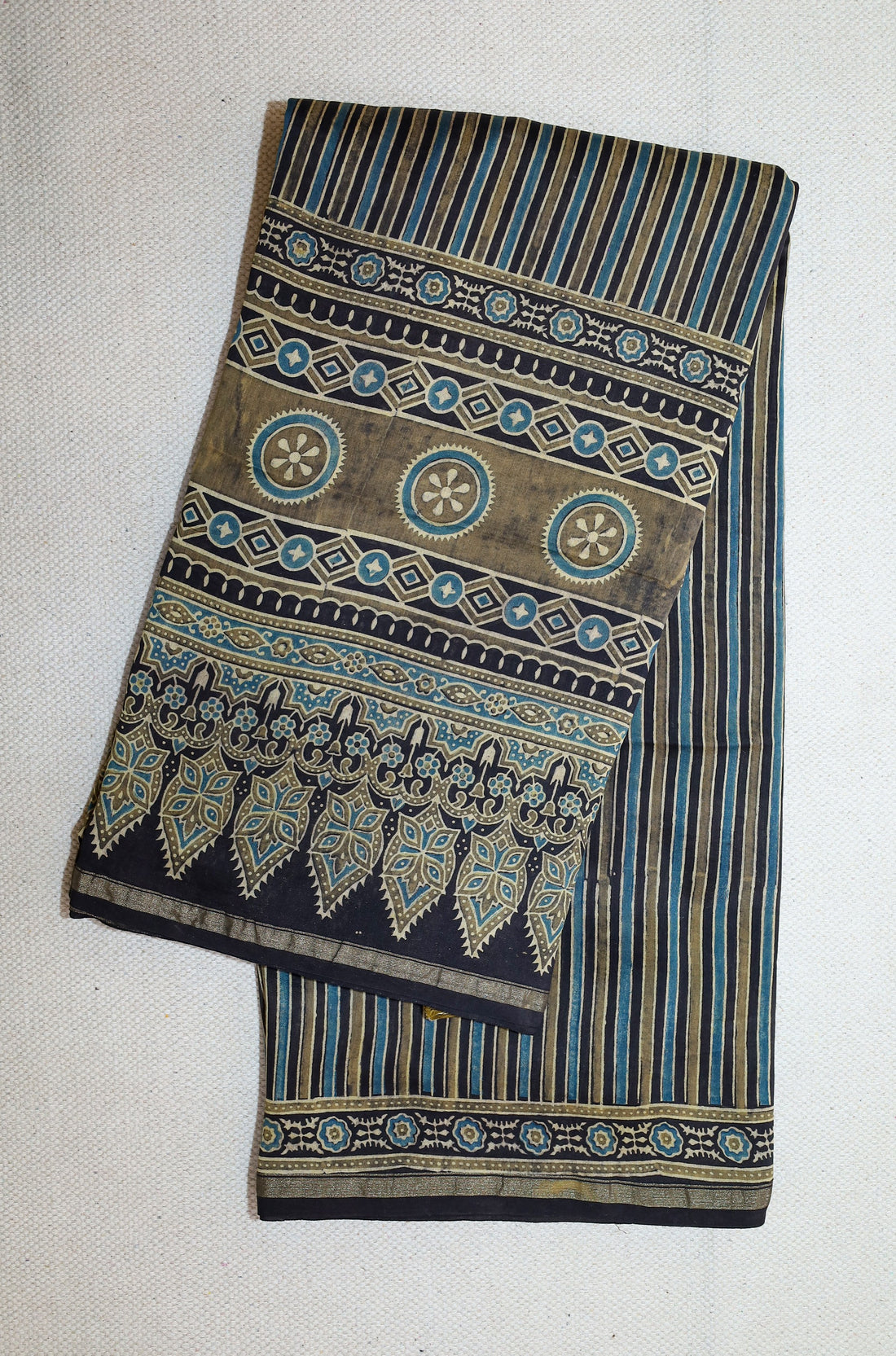 Ajrakh block printed Chanderi Silk Cotton Saree
