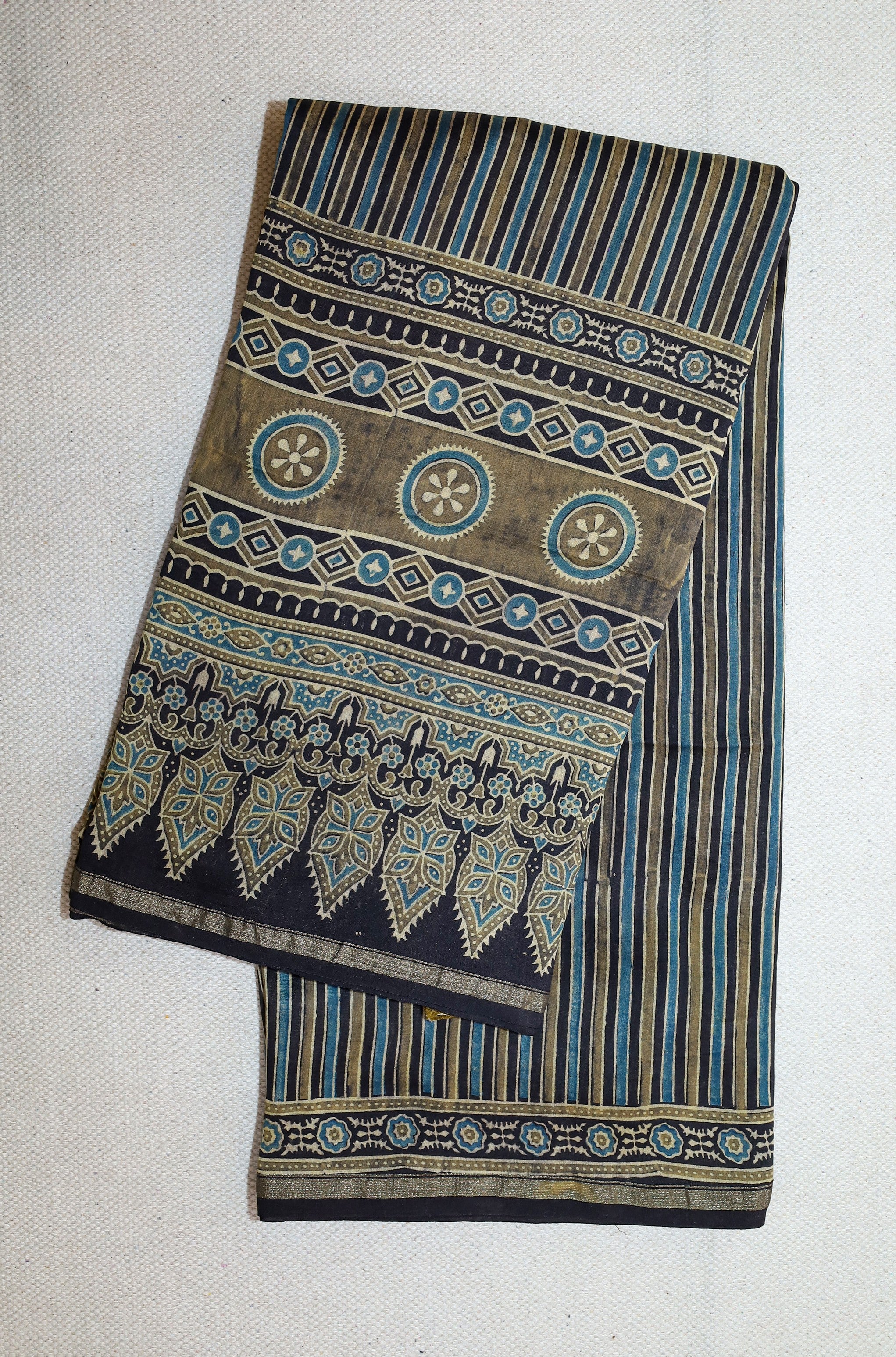 Ajrakh block printed Chanderi Silk Cotton Saree