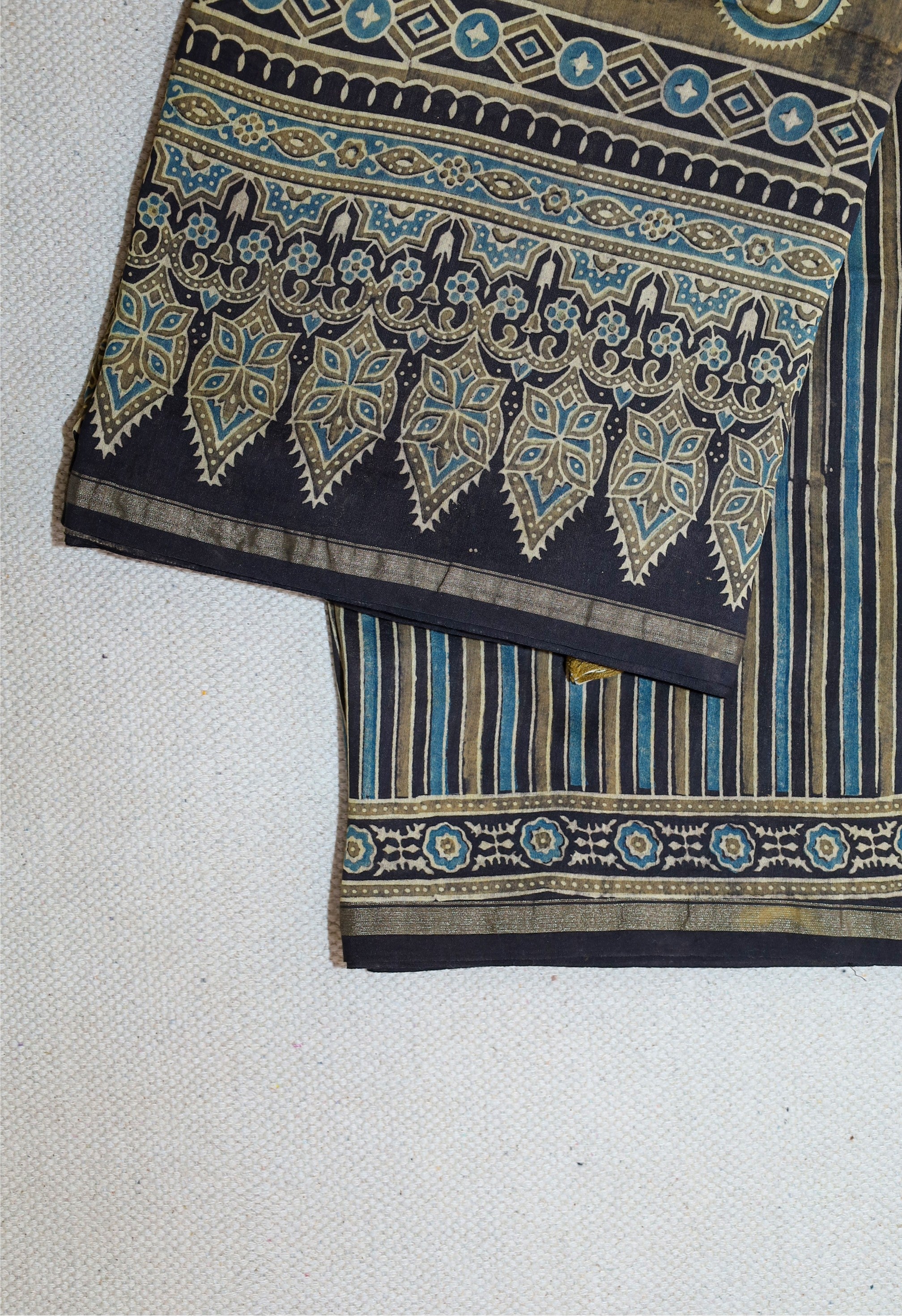 Ajrakh block printed Chanderi Silk Cotton Saree