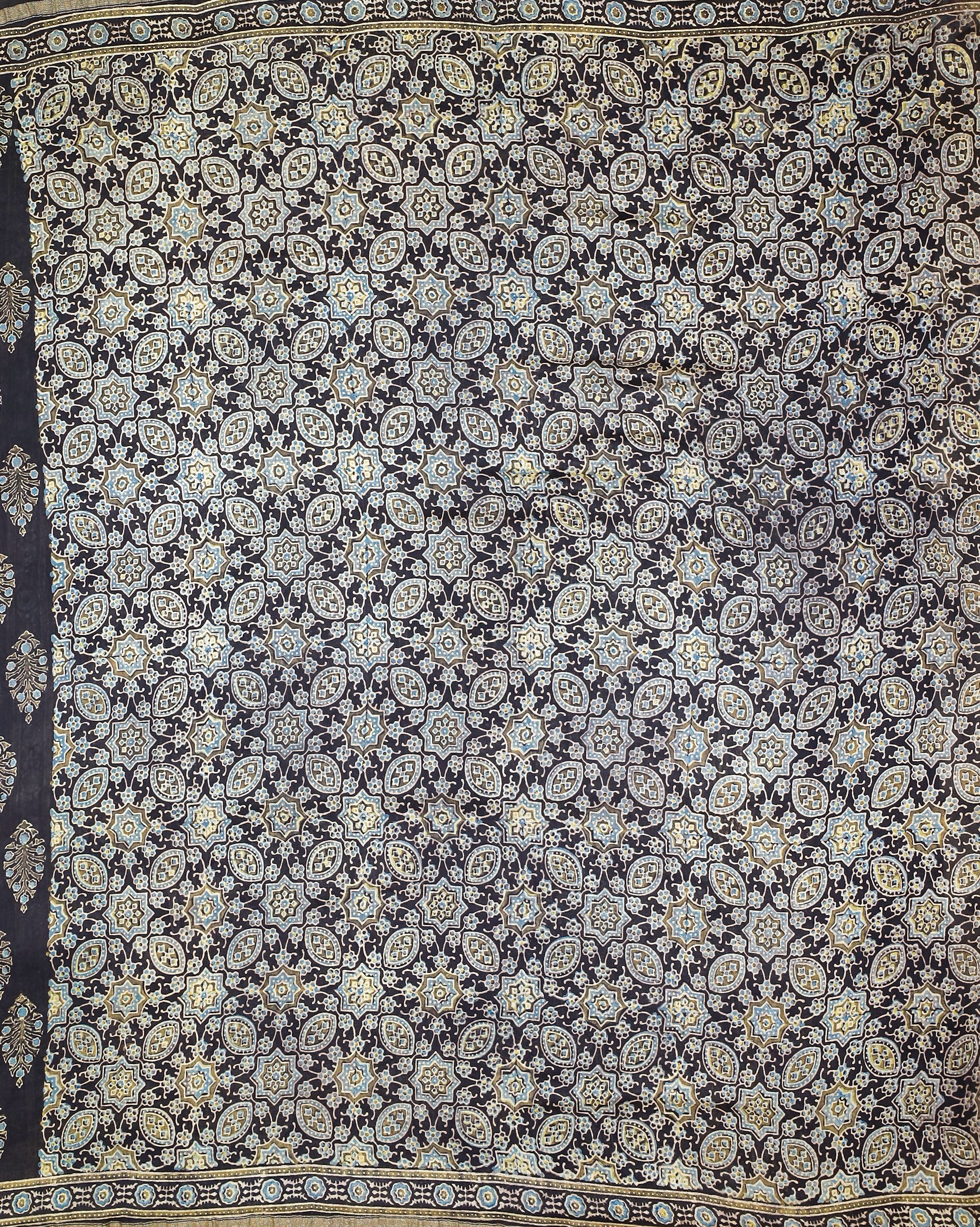 Ajrakh block printed Chanderi Silk Cotton Saree