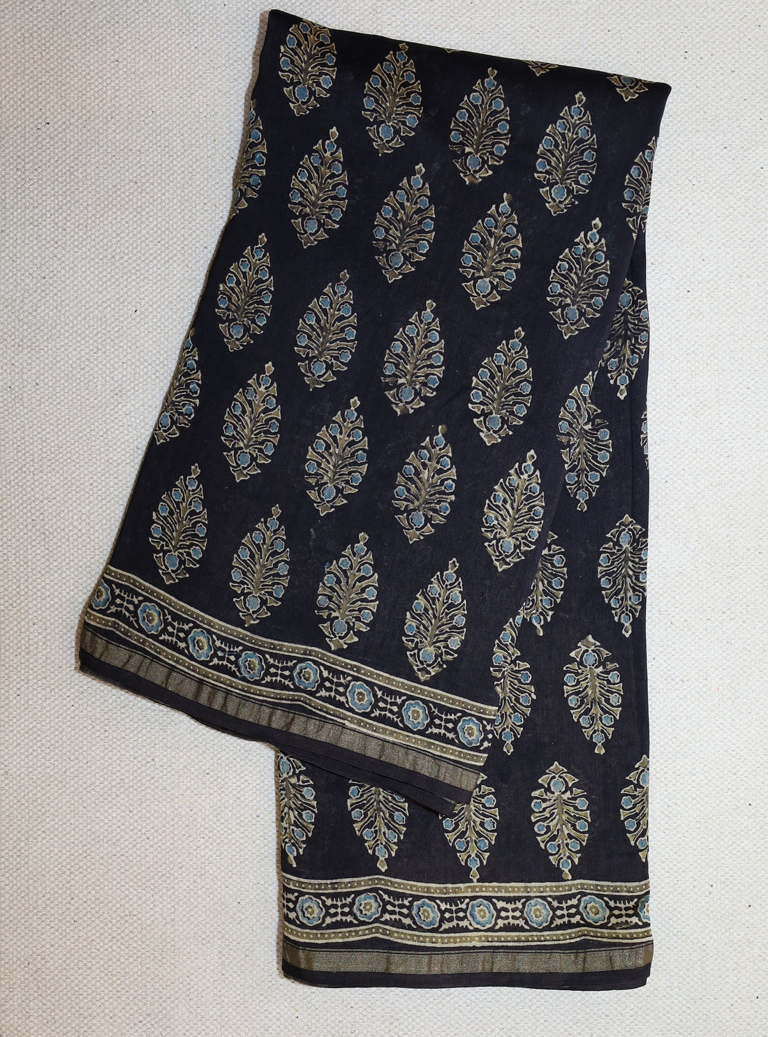 Ajrakh block printed Chanderi Silk Cotton Saree