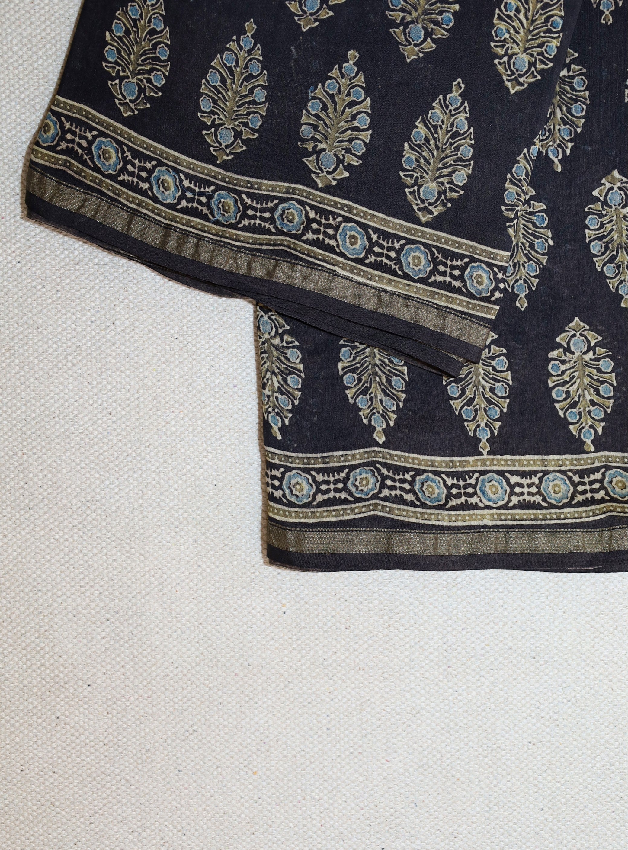 Ajrakh block printed Chanderi Silk Cotton Saree