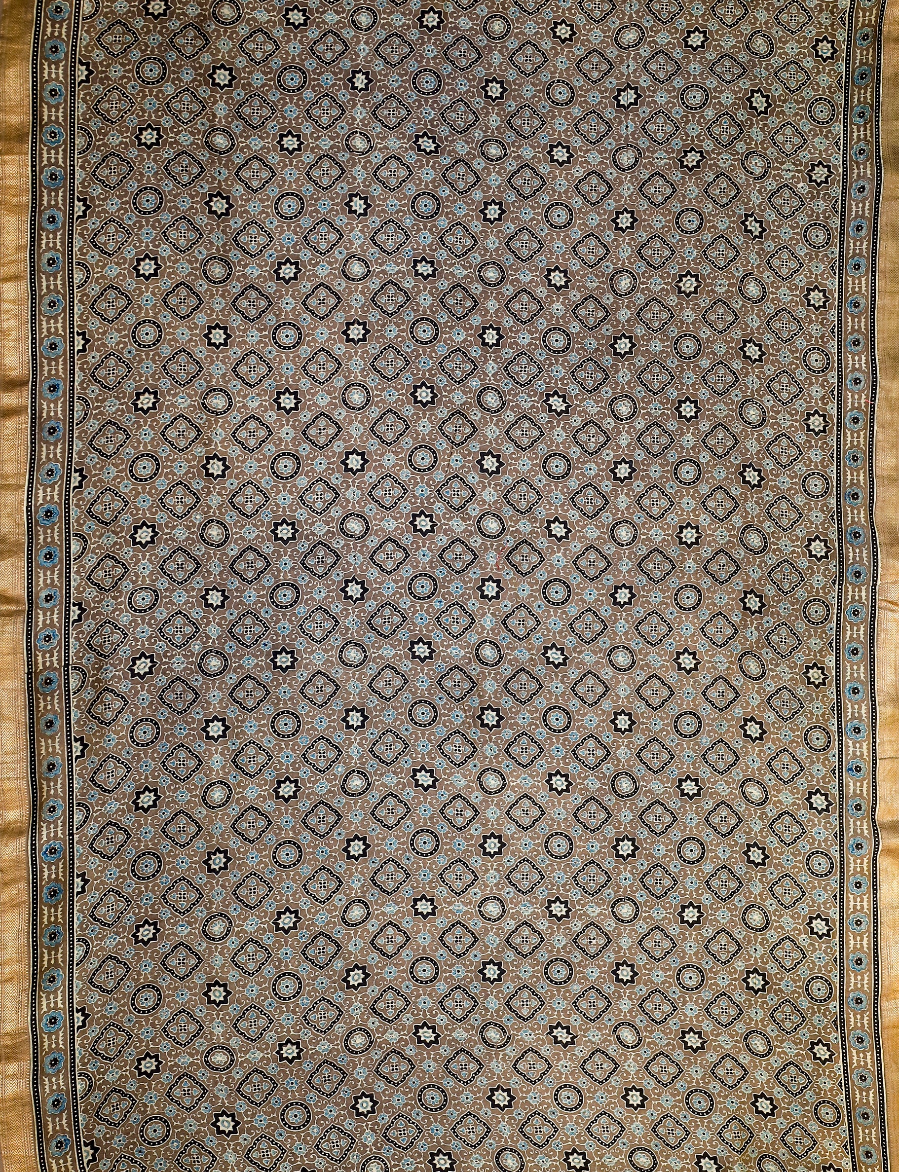 Ajrakh block printed Maheshwari Silk Cotton Saree