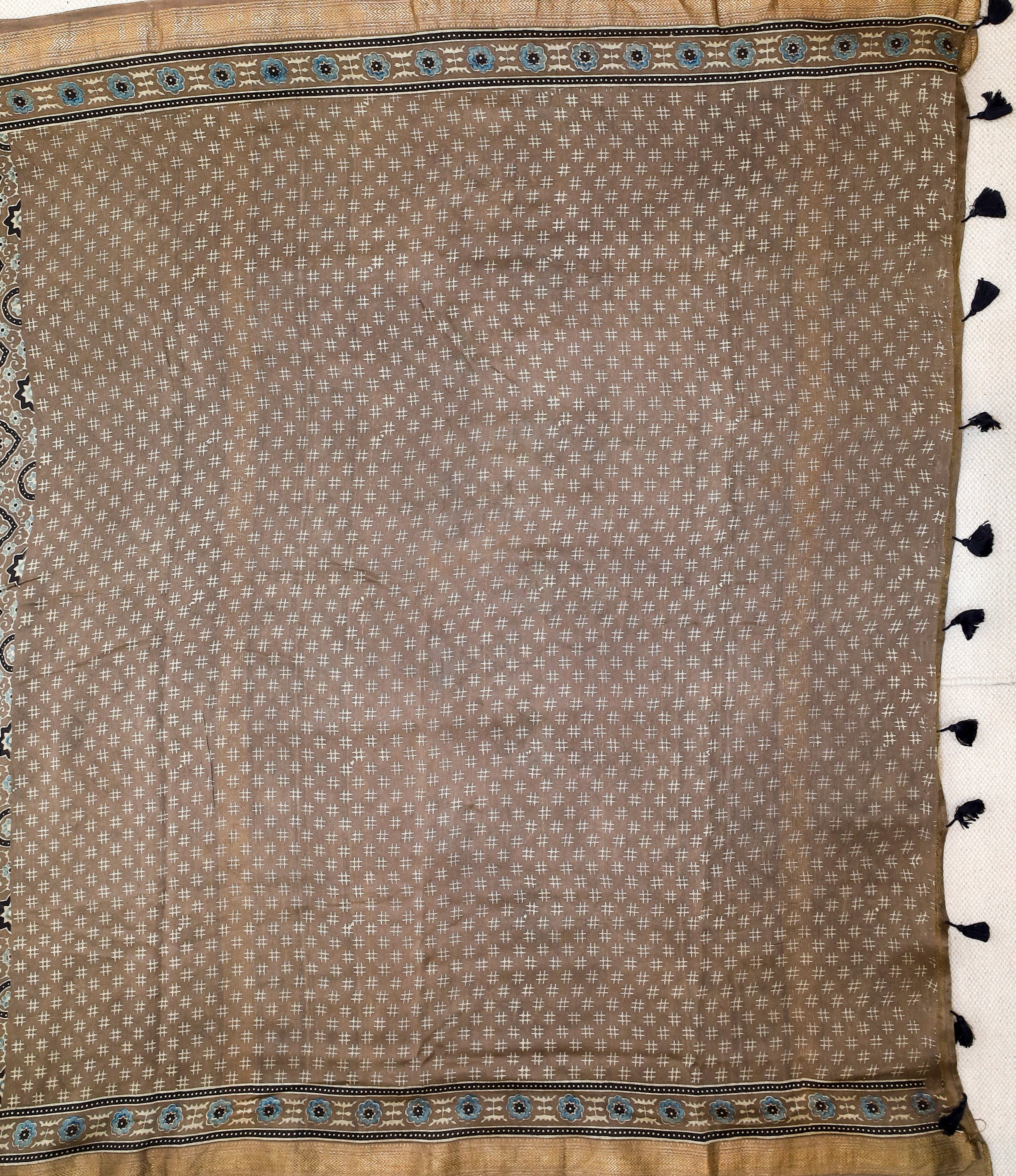 Ajrakh block printed Maheshwari Silk Cotton Saree