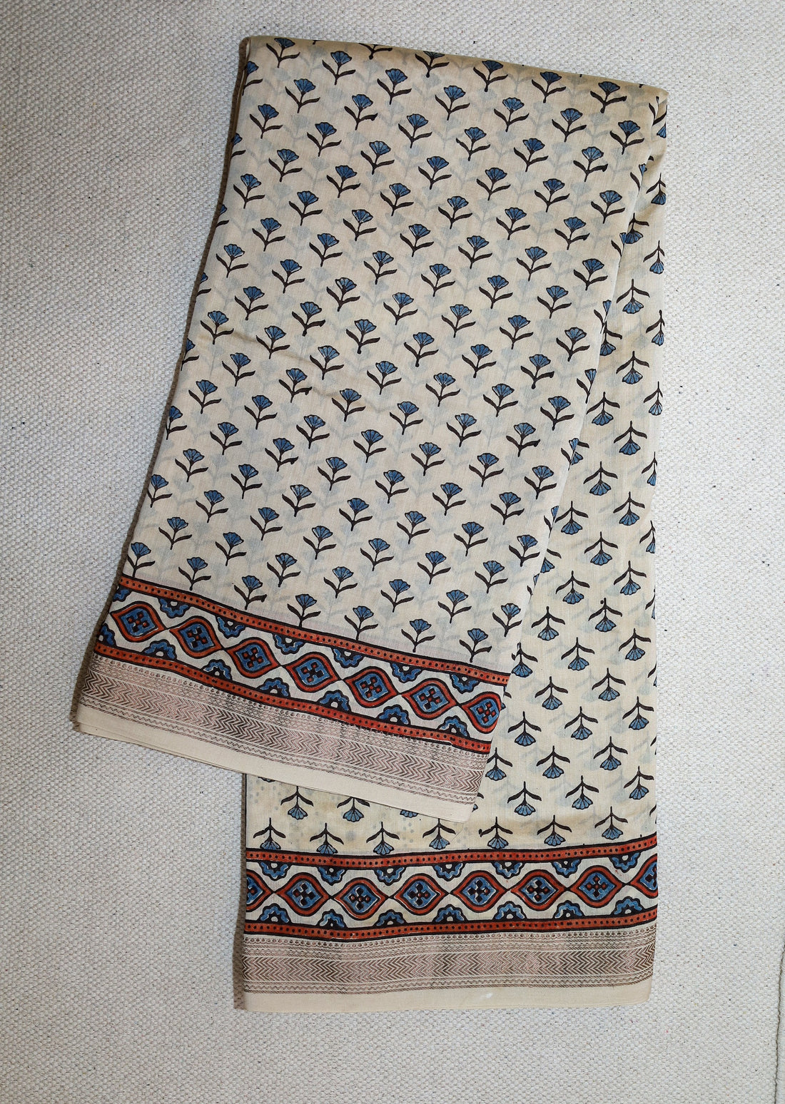 Ajrakh block printed Maheshwari Silk Cotton Saree # 12