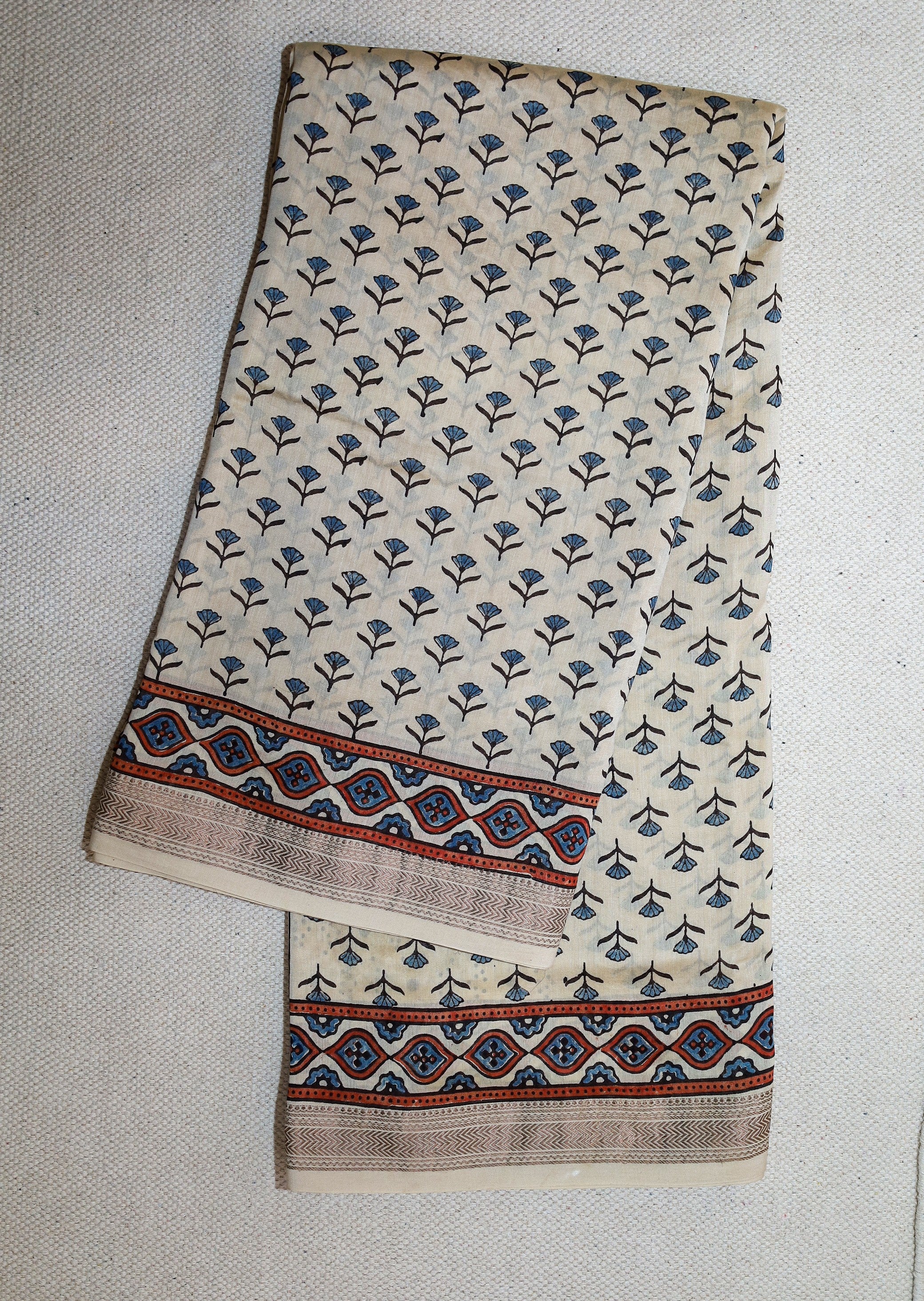 Ajrakh block printed Maheshwari Silk Cotton Saree # 12