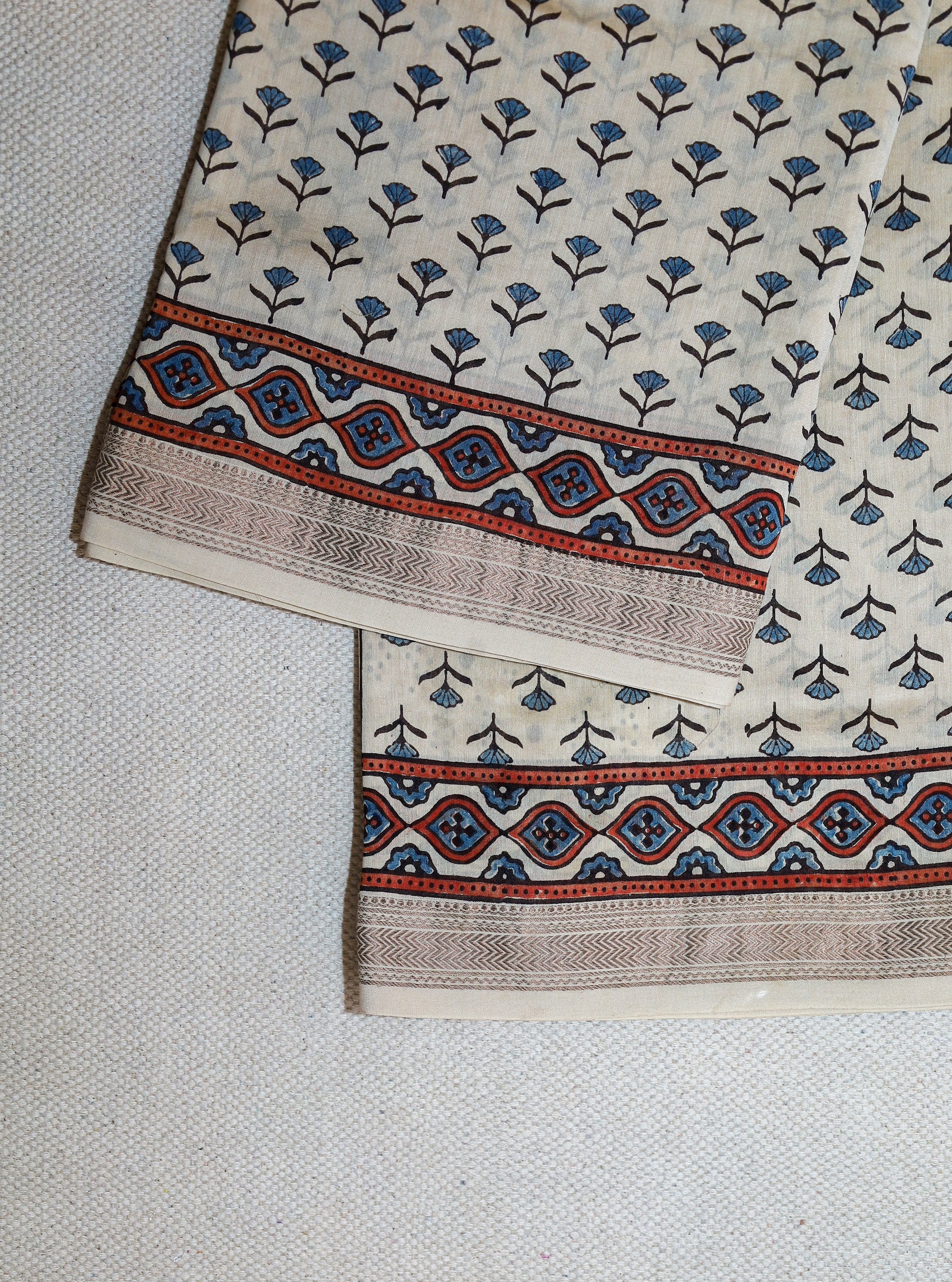 Ajrakh block printed Maheshwari Silk Cotton Saree # 12