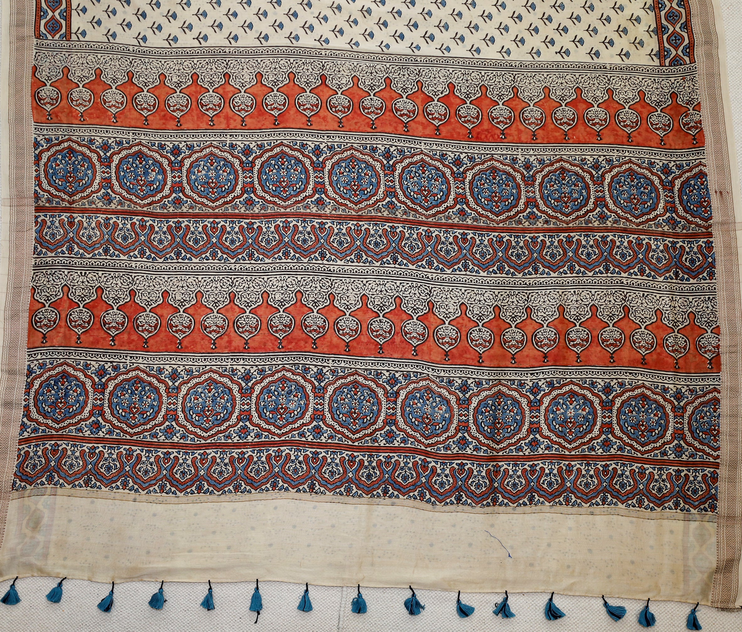 Ajrakh block printed Maheshwari Silk Cotton Saree # 12