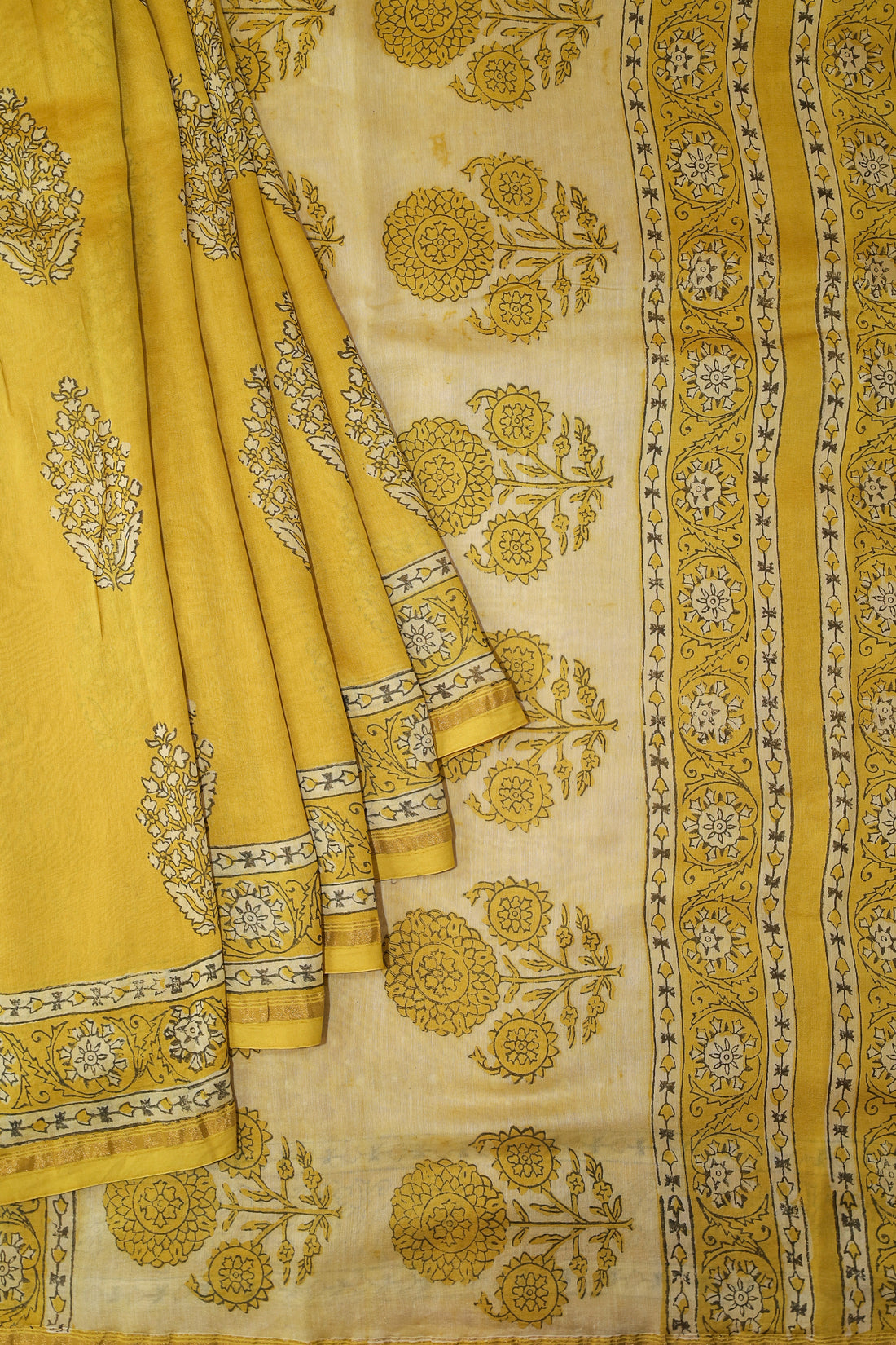 Yellow Akola Blockprint saree # 28