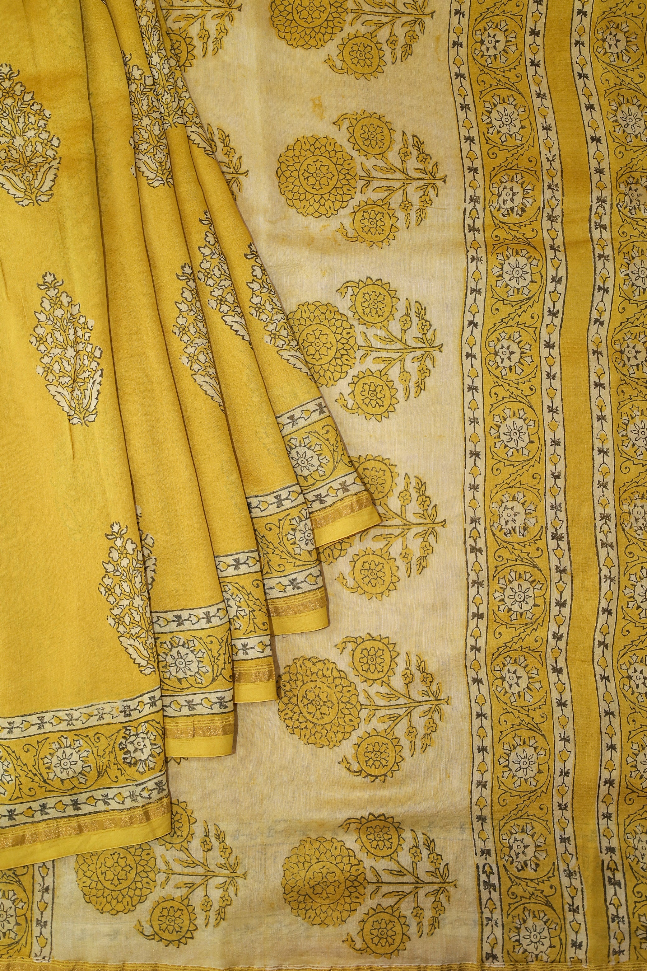 Yellow Akola Blockprint saree # 28