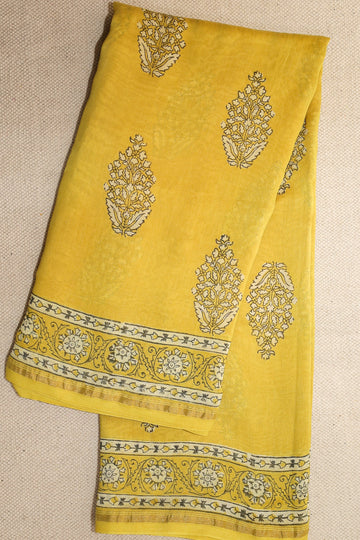 Yellow Akola Blockprint saree # 28