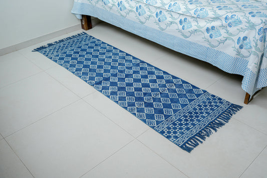 Diamonds| Hand Block Printed Rugs| 100% Cotton| Stone Washed| Hand knotted tassels