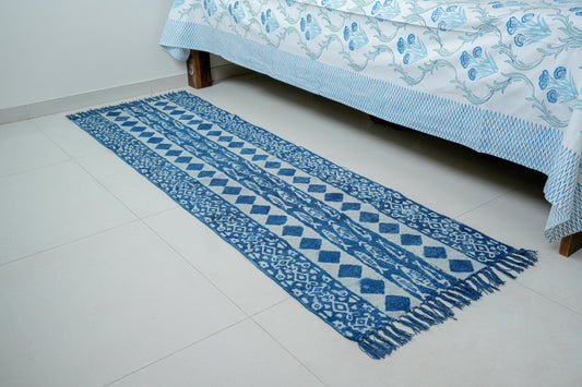 Machchli| Hand Block Printed Rugs| 100% Cotton| Stone Washed| Hand knotted tassels