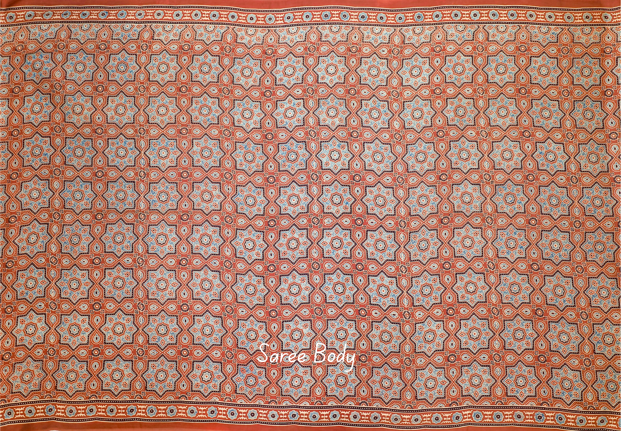 Ajrakh block printed Modal Silk Saree #23