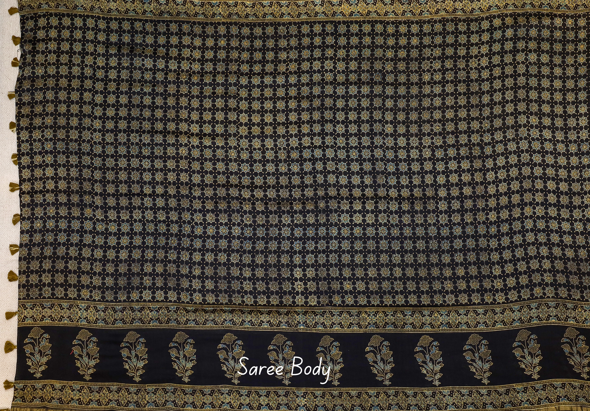 Ajrakh block printed Chanderi Silk Saree # 11