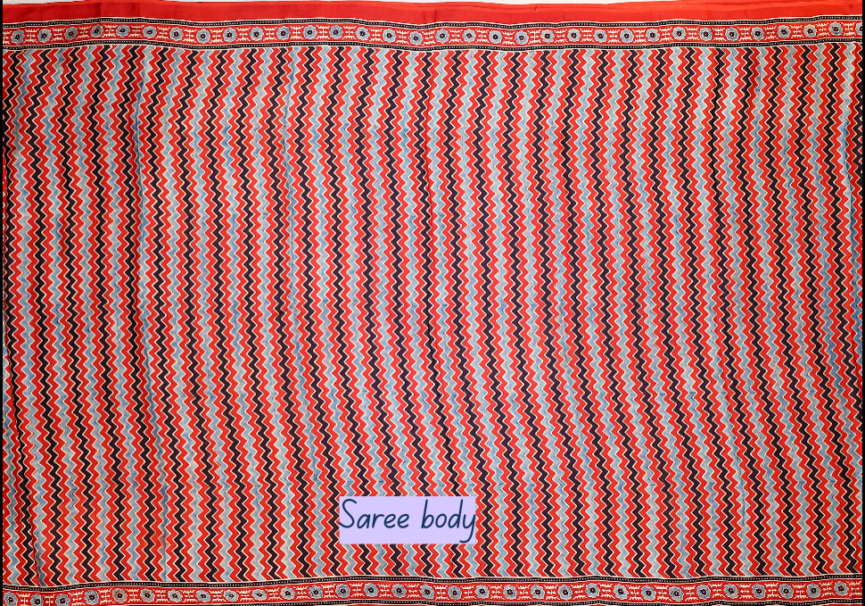 Ajrakh block printed Modal Silk Saree # 9