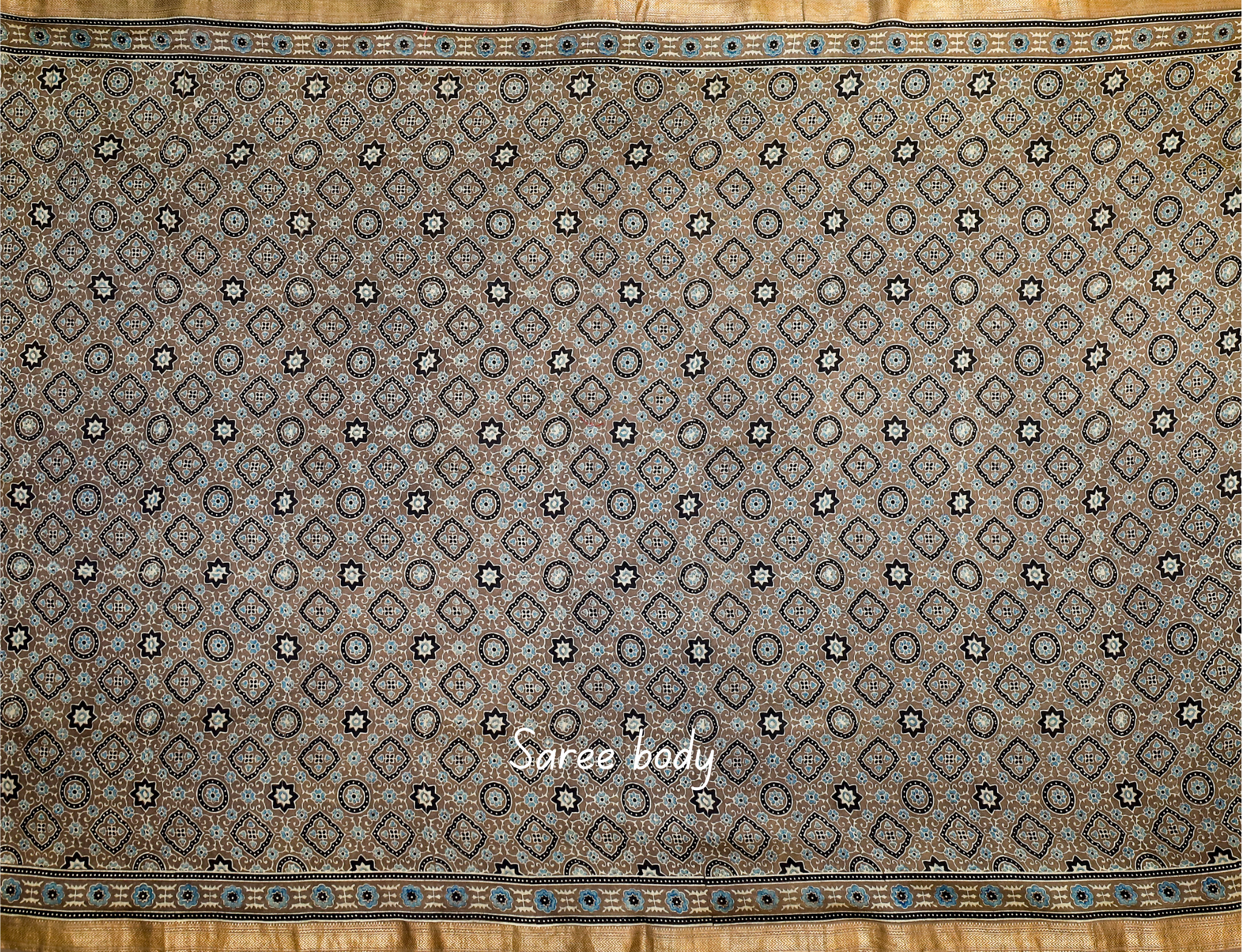 Ajrakh block printed Maheshwari Silk Cotton Saree #3