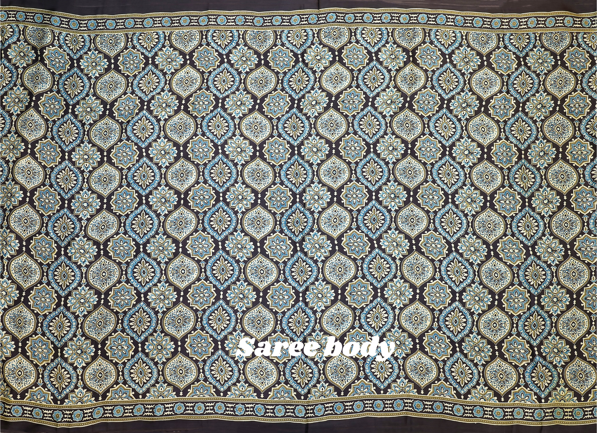 Ajrakh block printed Modal Silk Saree #4